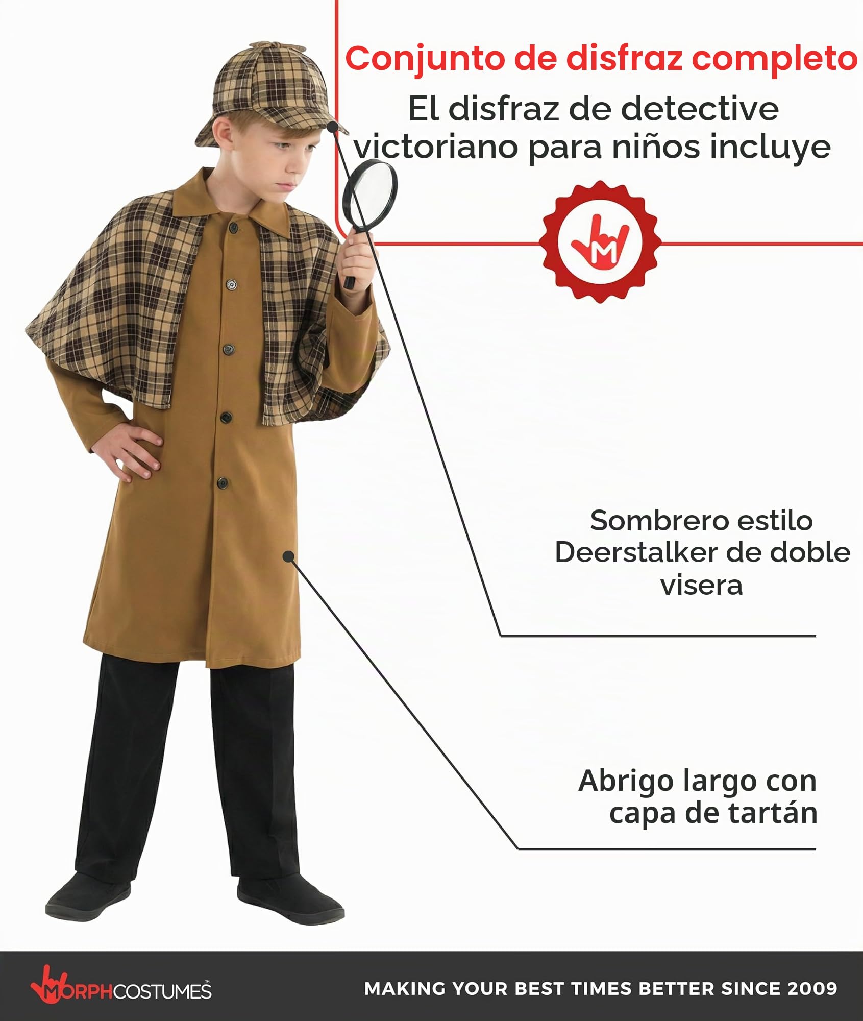 Fun Shack Disfraz Detective Victoriano Niños, Disfraz Sherlock Holmes, Carnaval y Halloween