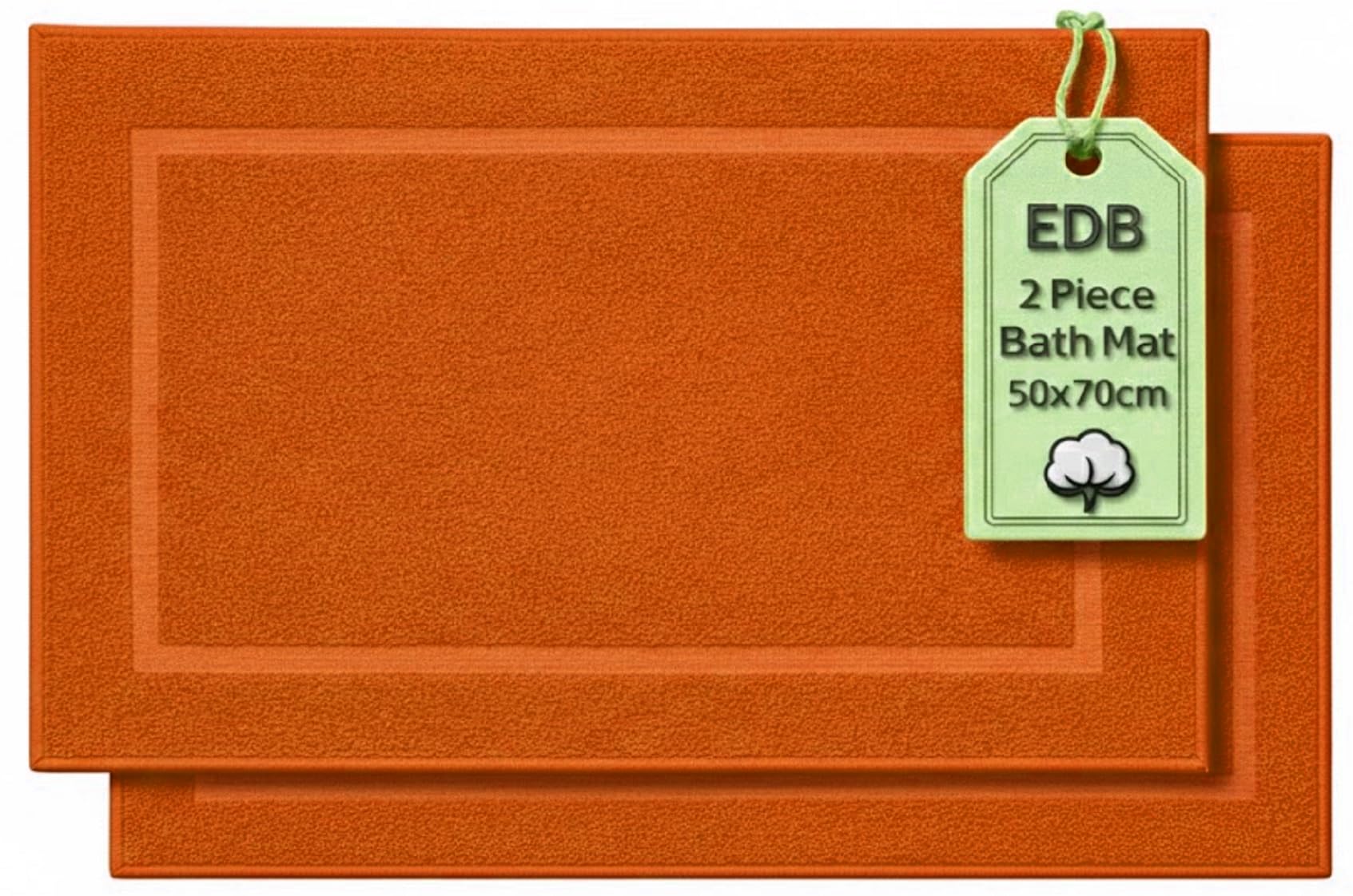 EDB Pack of 2 Terry Toweling Bath Mats Set 100% Cotton Maximum Absorbency Quick Dry 50 x 70 cm Machine Washable Soft 1000-GSM (Orange)