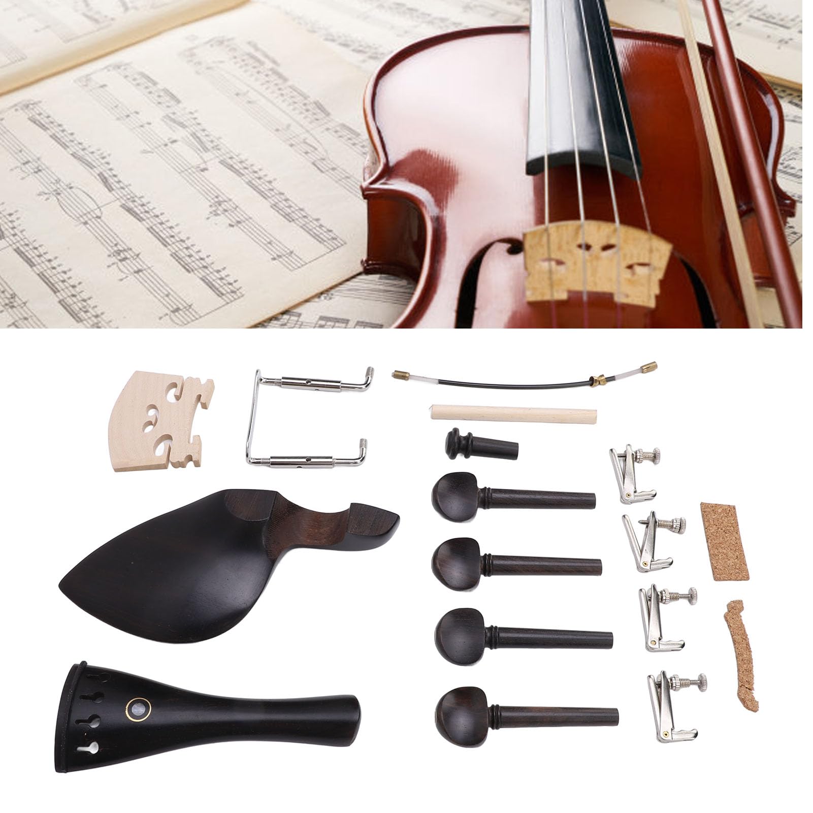 Ensemble d'accessoires pour Violon 15 Pièces, Kit de Pièces de Rechange Universel en Métal ébène pour Violons Pleine Grandeur 3/4 4/4, Kit d'accessoires pour Pièces de Violon