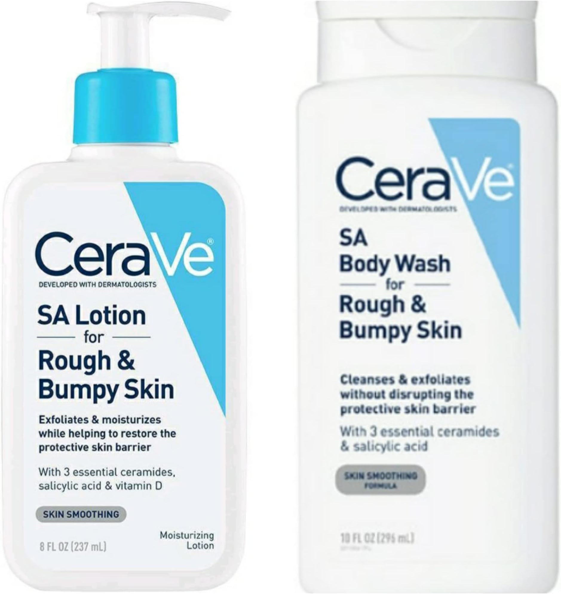 CeraVe SA Skin Care for Rough and Bumpy Skin Bundle - SA Body Wash (10 fl oz) and SA Moisturizing Lotion (8 fl oz) - Skin Smoothing Formula with Salicylic Acid