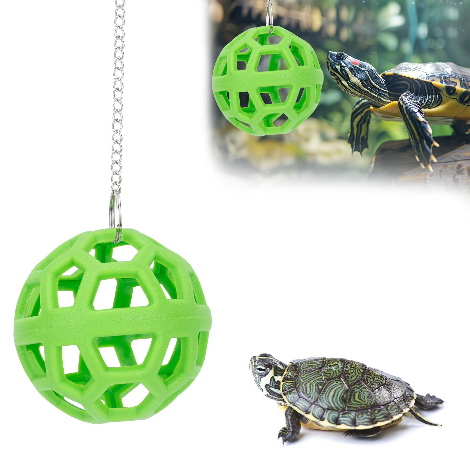 NQEUEPN 2pcs Turtle Feeder Ball Toy for Turtles, with 2 Chains (Green)