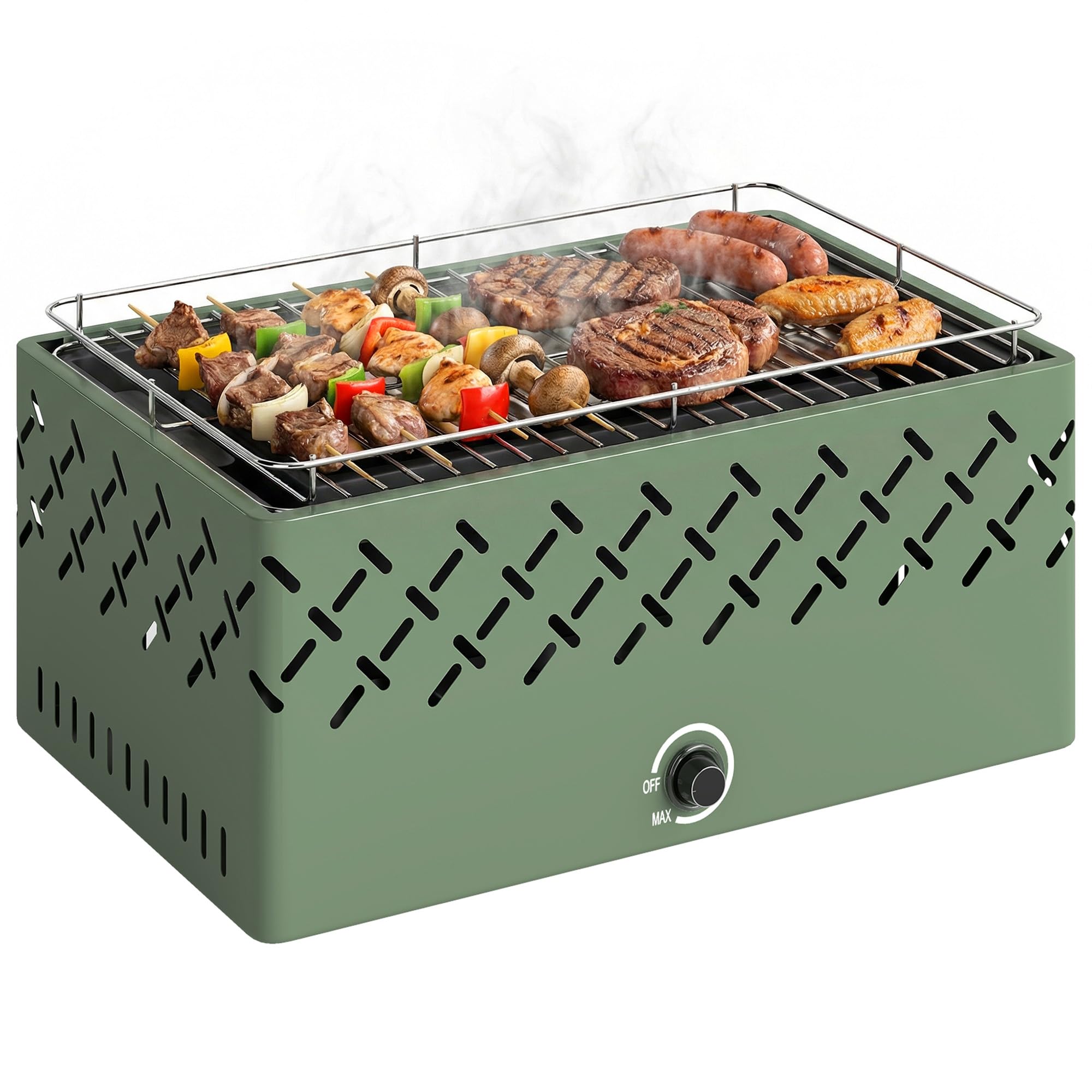 Outsunny Barbacoa de Carbón, Barbacoa Portátil, 45,5x29x21 cm, con Ventilador Integrado, Temperatura Ajustable y Bandeja de Carbón, para Camping, Picnic, Fiesta en Jardín, Verde Claro