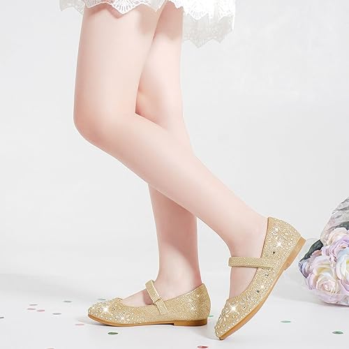 Miniatura 8 de Furdeour Zapatos de vestir para niñas, zapatos de ballet de princesa con purpurina para boda, fiesta, boda, fiesta, dama de honor, zapatos planos