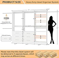 Vista 2 de Closet System with 3 Sets, Max 189"L Closet Organizer with 6 Drawers & 8 Shelves, Customizable Modular Closet Organizer System with 5 Hanging Rods