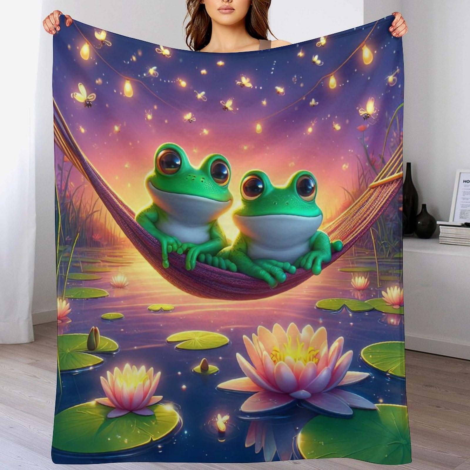 Couvertures en grenouille de 150x200cm, plaid en flannel doux pour le lit et canapé