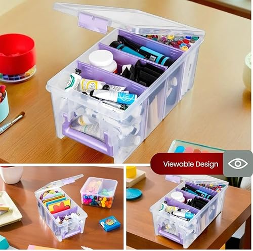 Miniatura 7 de ArtBin Semi Satchel - Organizador portátil para manualidades con 3 divisores, estuche de almacenamiento de plástico transparente para suministros de