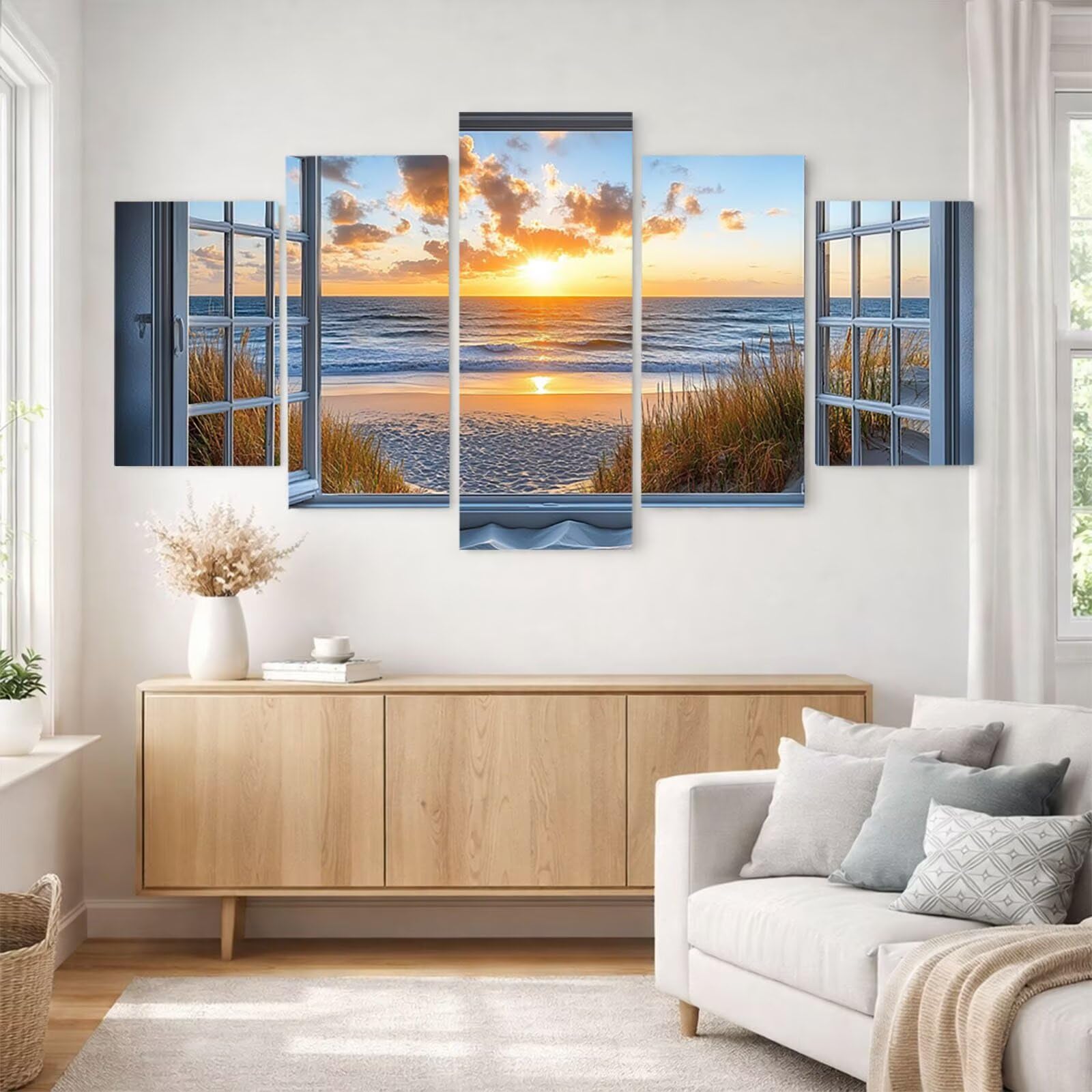 5 Pack Leuchtend Malen Nach Zahlen Erwachsene Strand Drei Größen YCBZ-3794 | DIY Set Erwachsene mit Pinselset Acrylfarben Set Fünf Leinwand zum Bemalen Fensterbank Deko Wohnzimmer Geschenke für Frauen