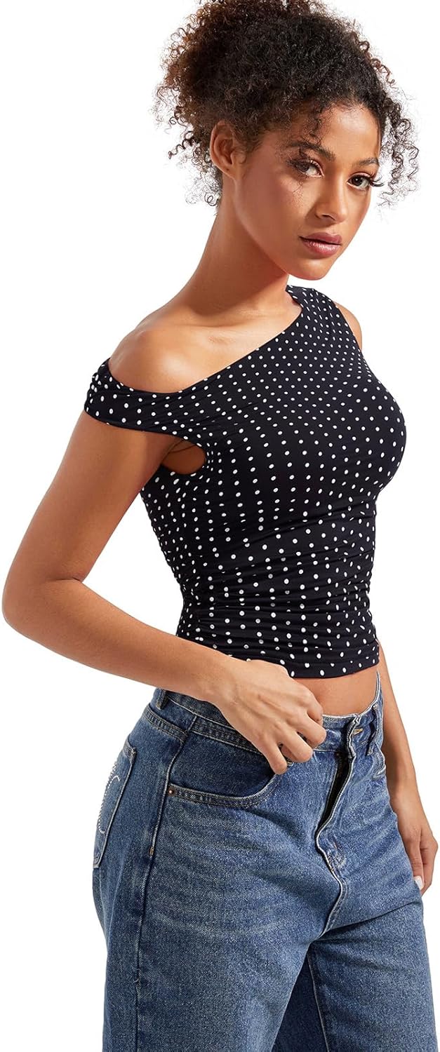 SUUKSESS Women Off Shoulder Tops Sleeveless Shirts Y2K Going Out Crop Tank Top - Image 2