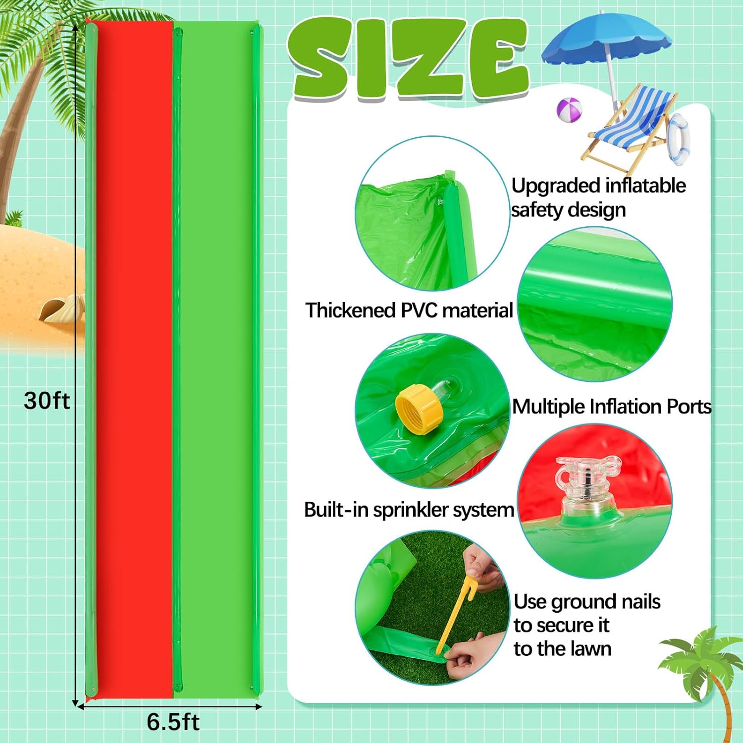 6.5 x 30ft Slip Water Slide with 2 Inflatable Bodyboards, Extra Long Waterslides Tarp with Sprinkler Heavy Duty for Backyard Lawn Summer Outdoor Activities, Upgrade Inflatable Safety Design