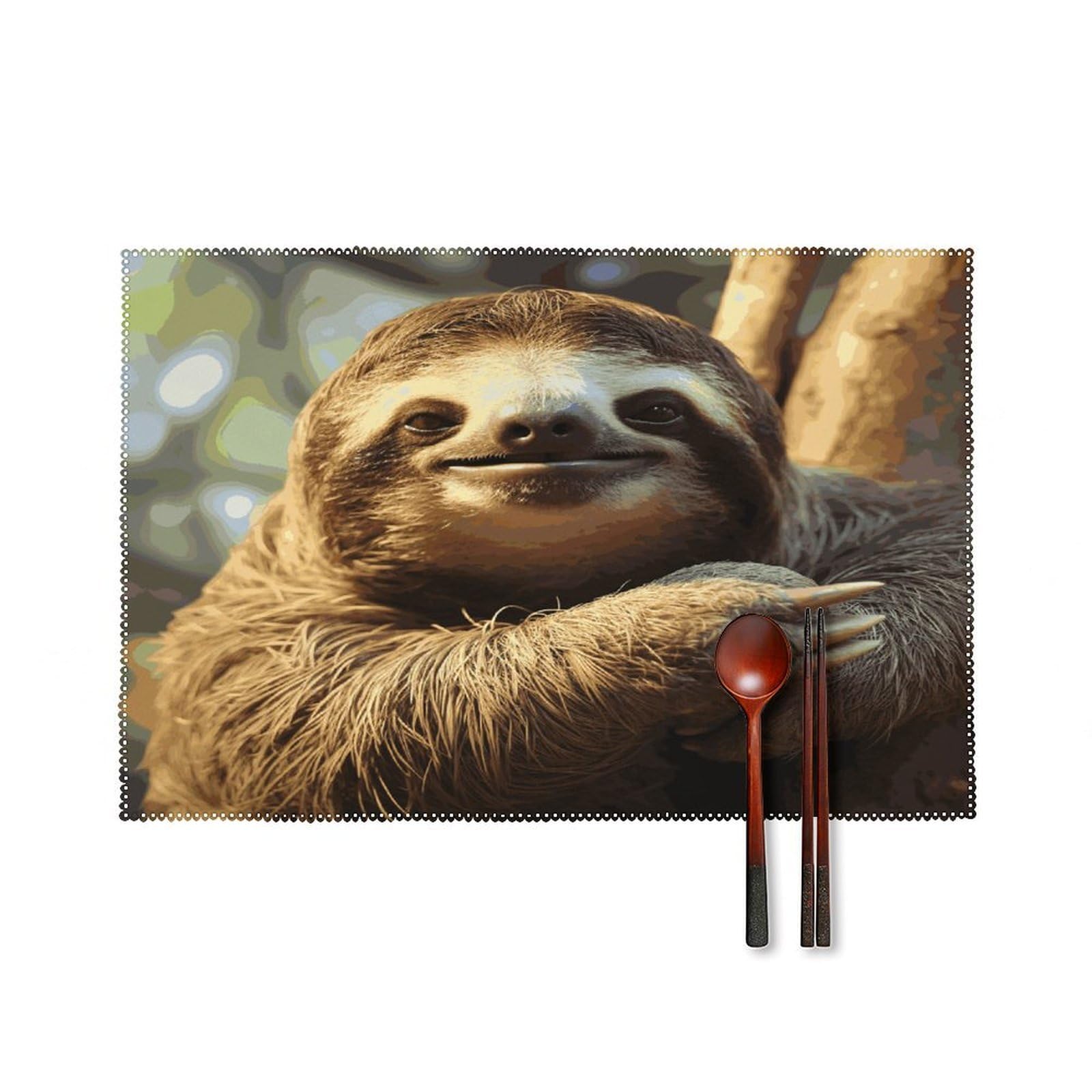Funny Sloth Placemats Set of 4 Heat Resistant Non-Slip Place Mats for Dining Table Washable Placemat Wipeable Dining Table Mat Canvas Place Mats Dining Table Decor