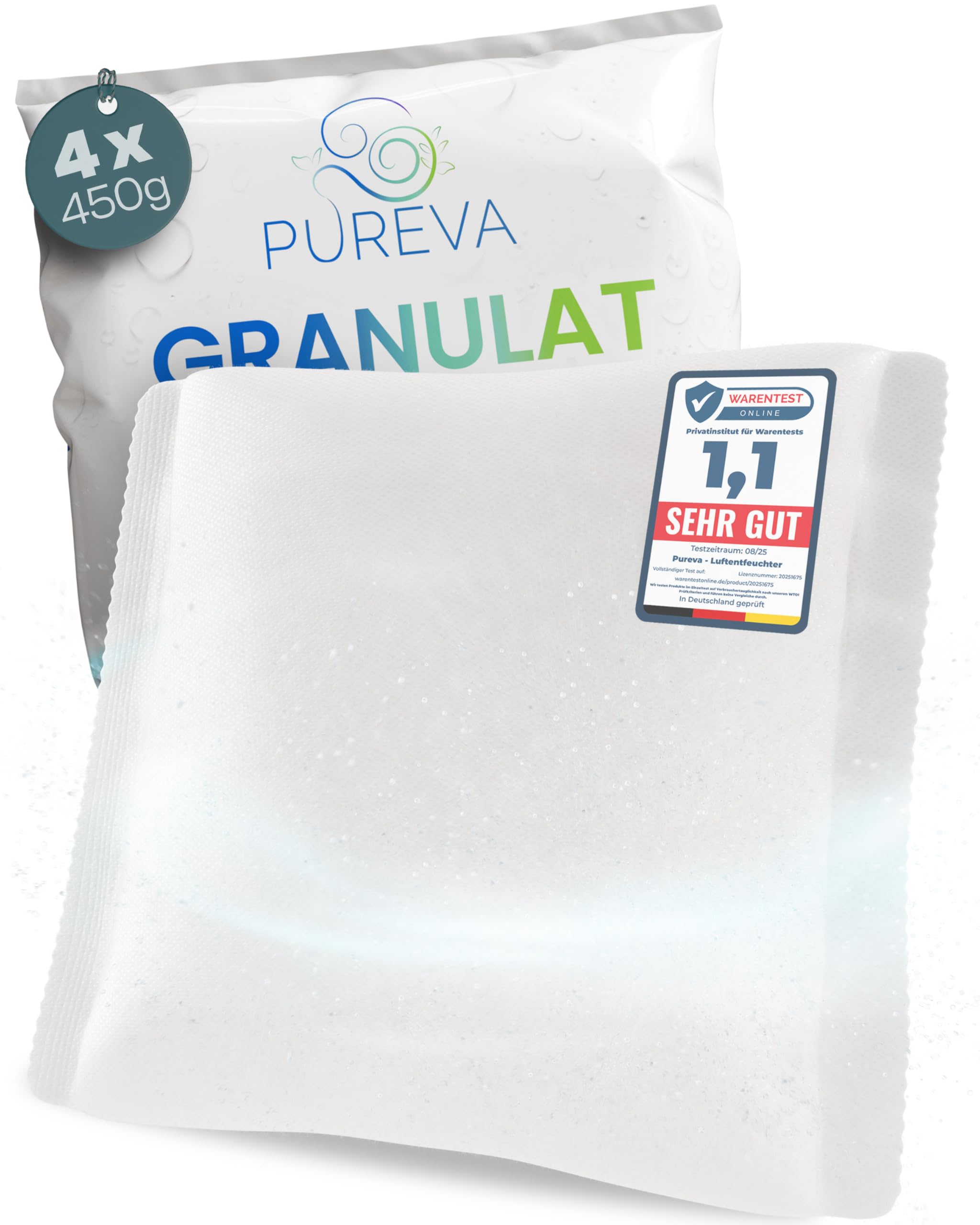 PUREVA Luftentfeuchter Nachfüllpack 4x 450g [NEUESTE FORMEL] Entfeuchter Nachfüllpack mit hochwirksamem Luftentfeuchter Granulat - Entfeuchter Granulat neutralisiert Gerüche & beugt Schimmel vor