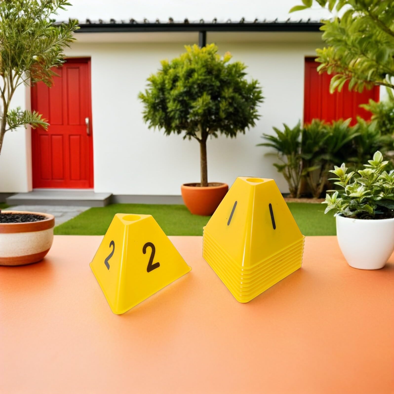 10 Piezas Conos de Entrenamiento de Fútbol Duraderos y Numerados Resistentes al Viento para Agilidad y Marcaje de Campo Actividades Deportivas al Aire Apilables y Visibles Amarillo