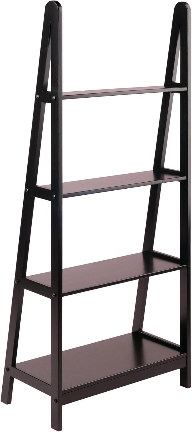 Transitional Espresso Wood 4-Tier Ladder Bookcase