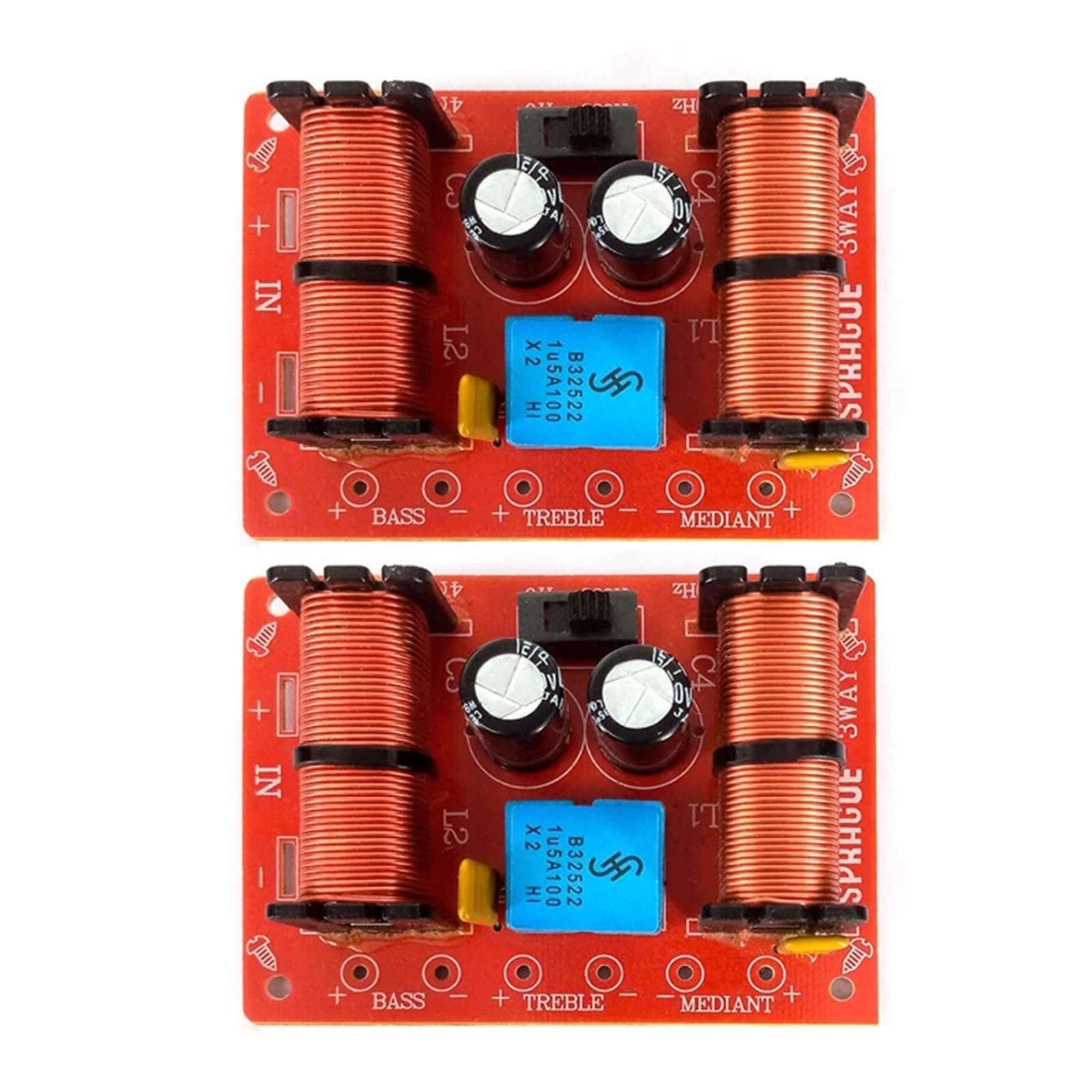 2PCS 150W 3Way Audio DIY Speaker Crossover Filters HiFi Stereo Treble/Alto/Bass 1000Hz/5000Hz Frequency Dividers