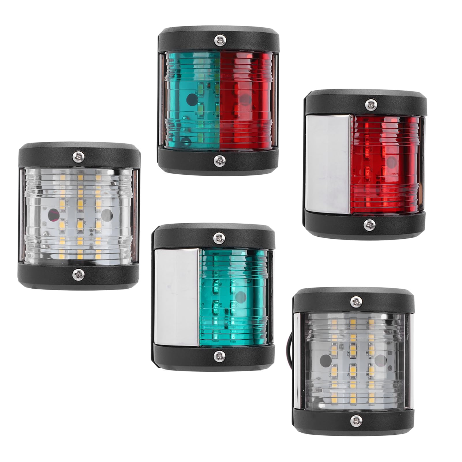 EMUKOEP 5-teiliges LED-Navigationslicht für Boote, Konstruktion aus ABS und Edelstahl 304, Wasserdicht, IP66, mit Energiesparender LED-Technologie für Schiffe Bis zu 12 M
