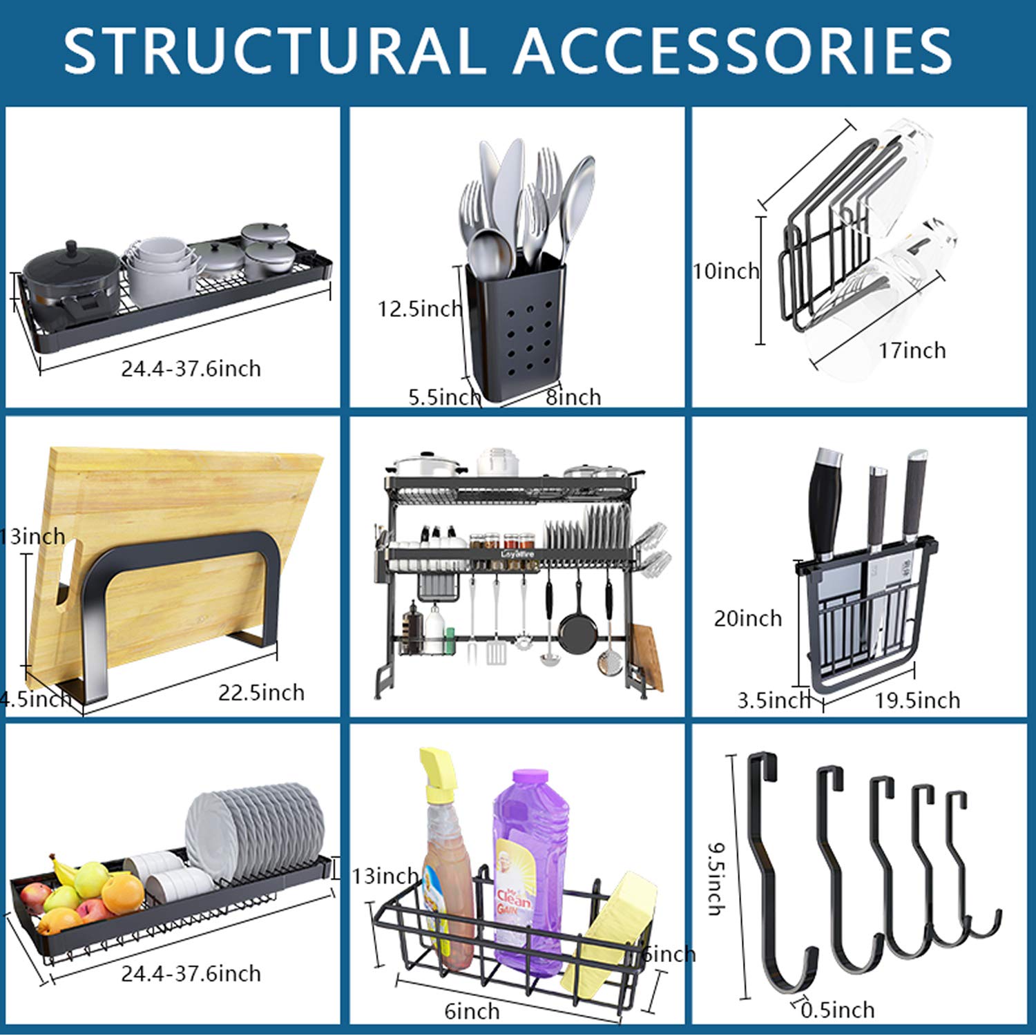 Over Sink Dish Drying Rack, Loyalfire 2 Tier Full Stainless Steel Large