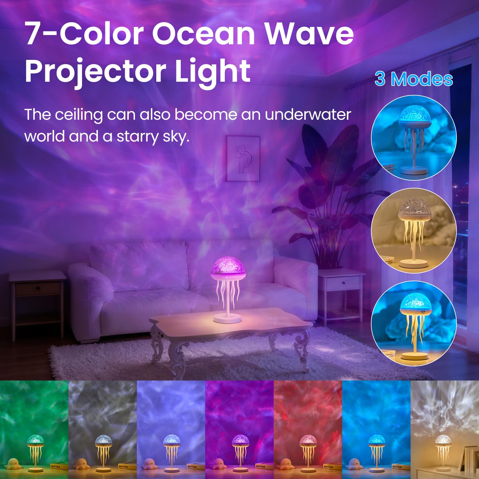 Lampada medusa e proiettore oceano, luce ricaricabile 2 in 1 | gelatina pesce luce lampada oceano onda proiettore acqua ondulazione lampada onda lampada oceano camera arredamento
