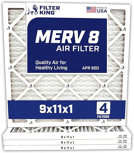 Filter King Filtros de aire de 9 x 11 x 1, paquete de 4, filtro plisado MERV 8 HVAC para horno de CA, tamaño real 9 x 11 x 0.75 pulgadas