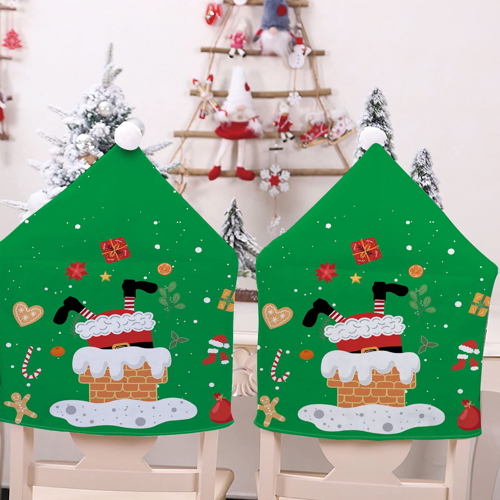 Coprisedie Di Natale Morbuy – 2 Pezzi Blu Con Alce, Elasticizzati Per Cucina - 5