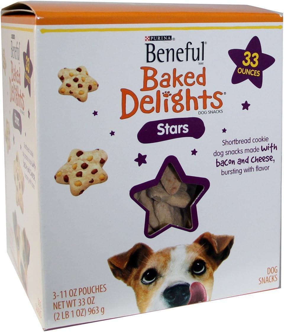 Beneful Baked Delights Dog Snacks Stars 33 Ounces Shortbread cookies with bacon and cheese bursting with flavor