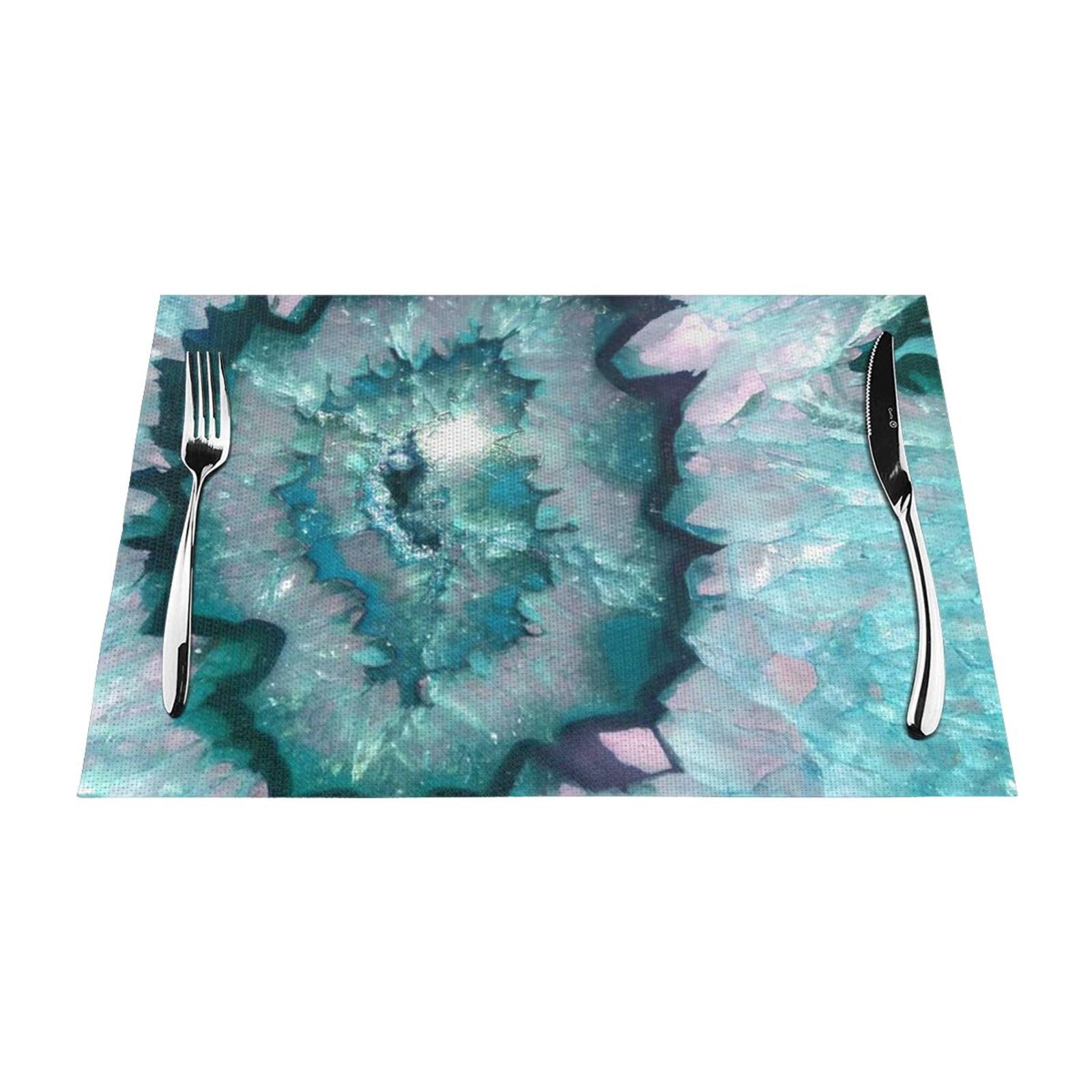 PVC Placemat Set of 1 PCS, 45x30 CM, Teal Agate Printed Non-Slip Heat Resistant Place Mats for Kitchen Dining Table Indoor Outdoor