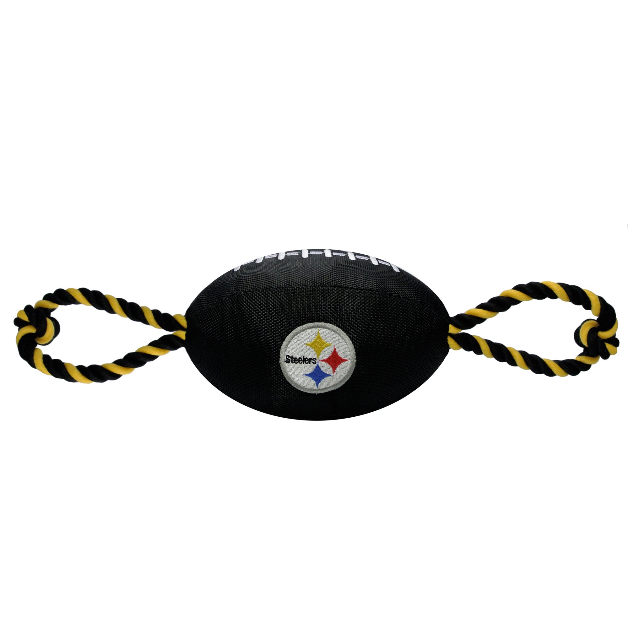 Pets First NFL PITTSBURGH STEELERS Nylon Football Dog Toy with inner SQUEAKER & Pull Ropes PET SPORTS TOY