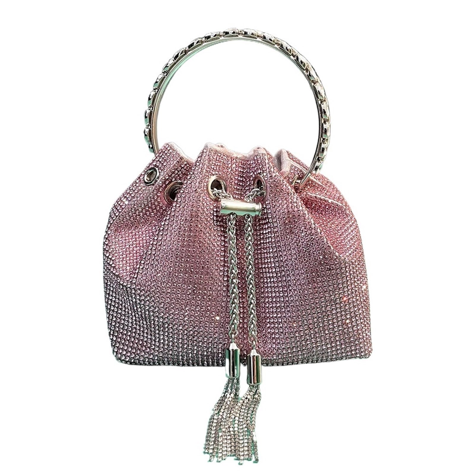 Hkybcf Women's Pink Rhinestone Bags Rhinestones Evening Clutch Bag Purses Bucket Handbag Diamonds Shoulder Shiny Crystal (Color : )