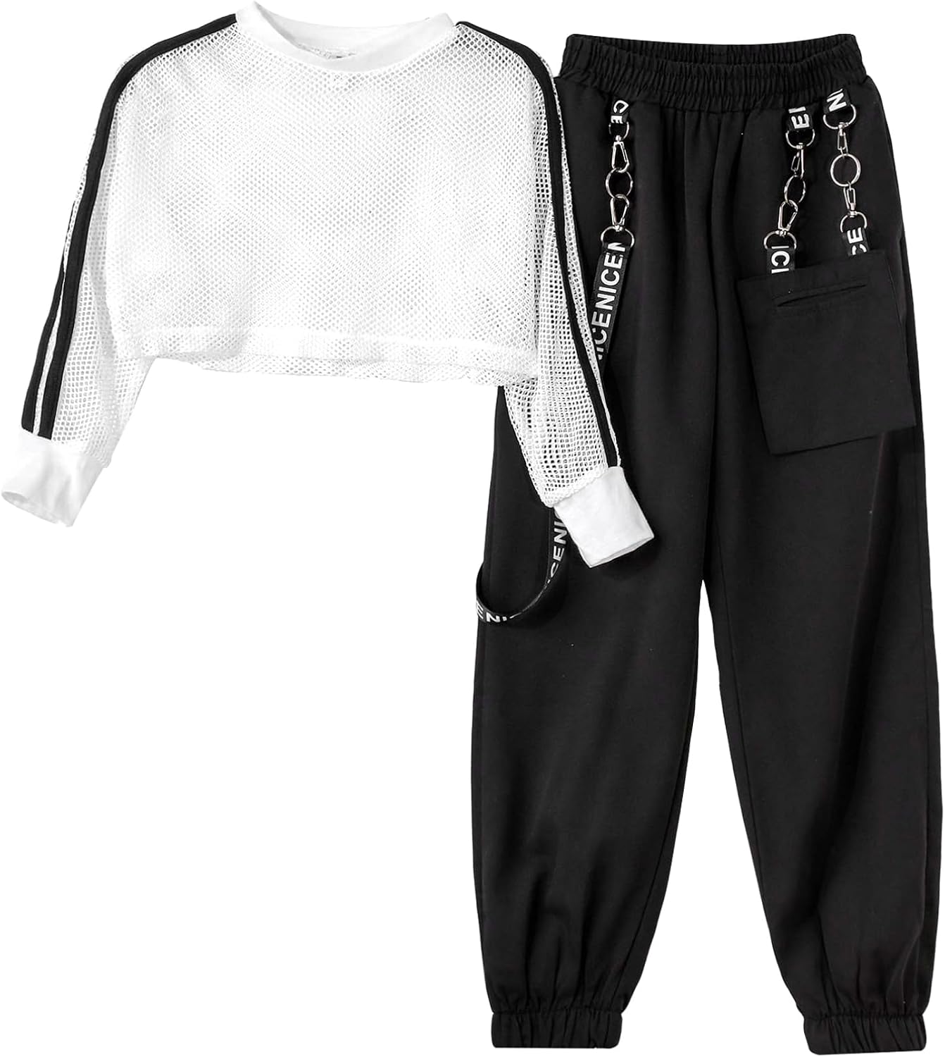 iiniim Kids Girls 2 Piece Hip Hop Dance Costume Shirt Cargo Pants Jazz Street Dance Outfits Tracksuit