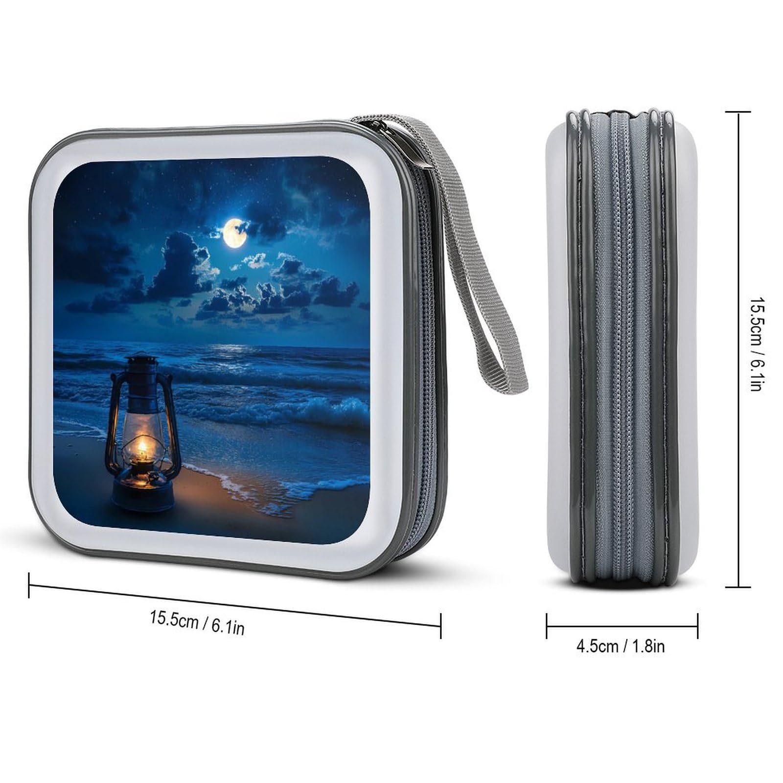 Lamp Moon And Beach Print CD Case Plastic DVD Case Holder Wallet Disc Storage Organizer for Car Travel