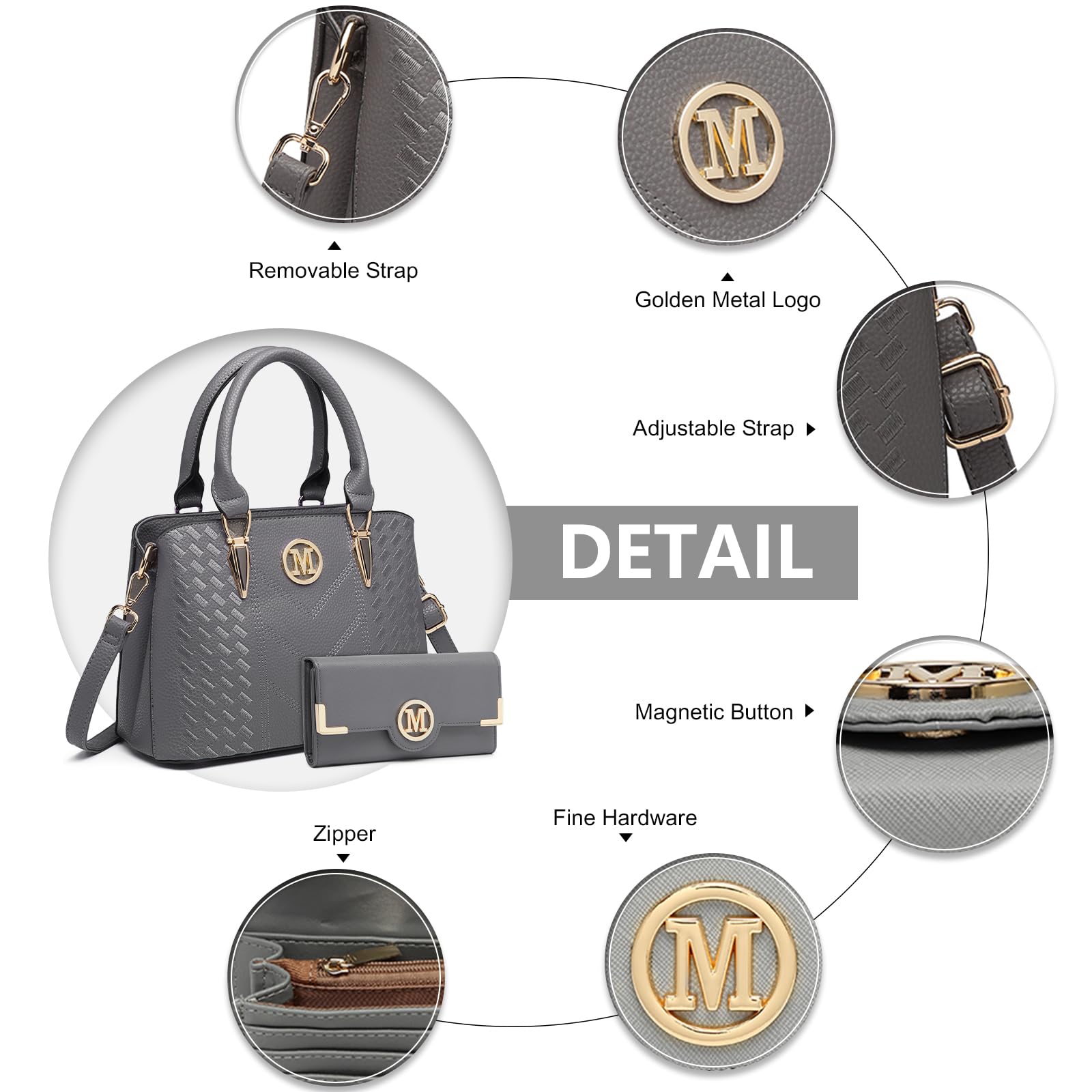 Miss Lulu Handtasche Damen Mittelgroß Henkeltasche Elegante Schultertasche Tasche für Damen mit Lychee Muster damenhandtasche aus PU Leder mit Abnehmbarer Schultergurt