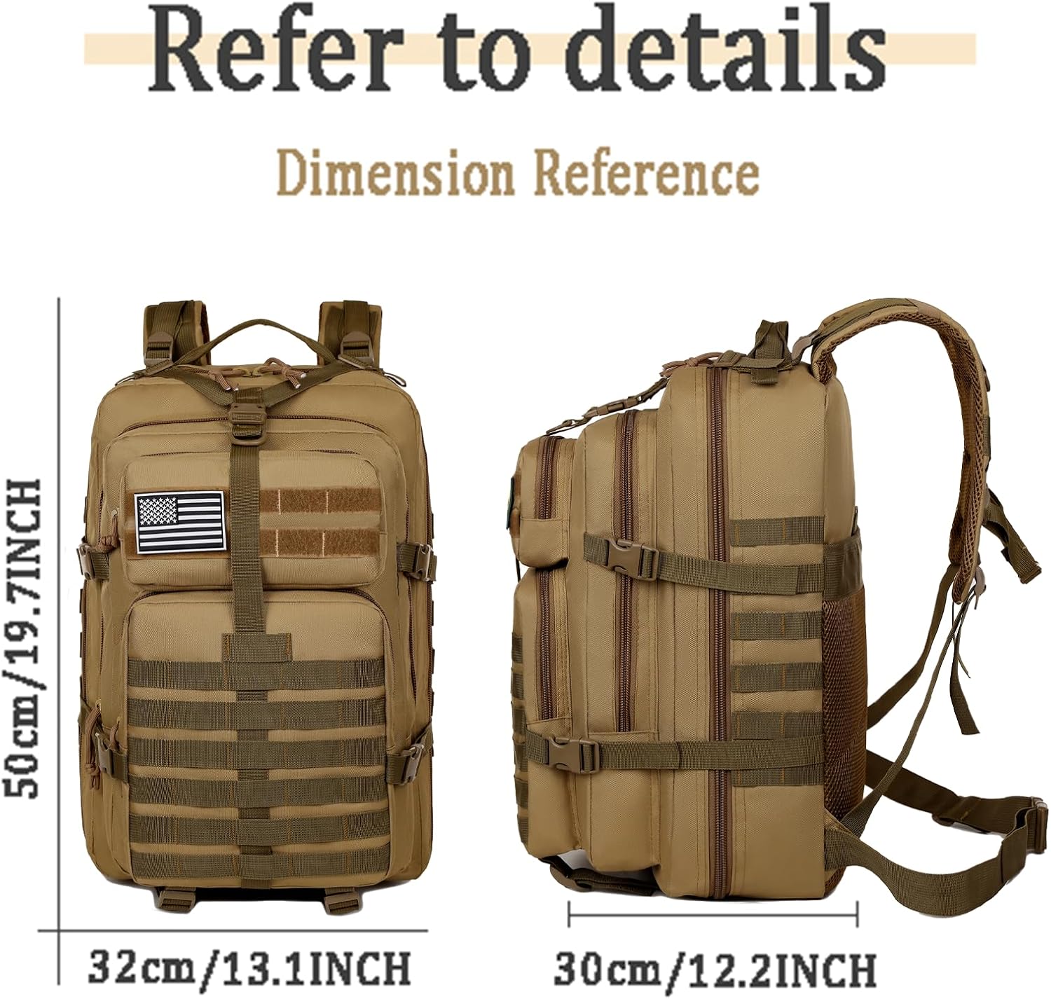 Military Tactical Backpack for Men, 45L Large 3 Day Assault Pack MOLLE Bag, Waterproof Rucksack for Outdoor Hiking, Camping, Trekking & Survival, Includes American Flag Patch - Tactical Green