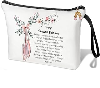 Dance Gifts for Girls Ballet Gifts Ballet Makeup Bag Dance Recital Gifts Dance Cosmetic Pouch Dance Competition Gifts,Dancer Cosmetic Bag ballerina Gifts for Dance Teams&Dance Lovers, white Dance Gifts, Fashion Design