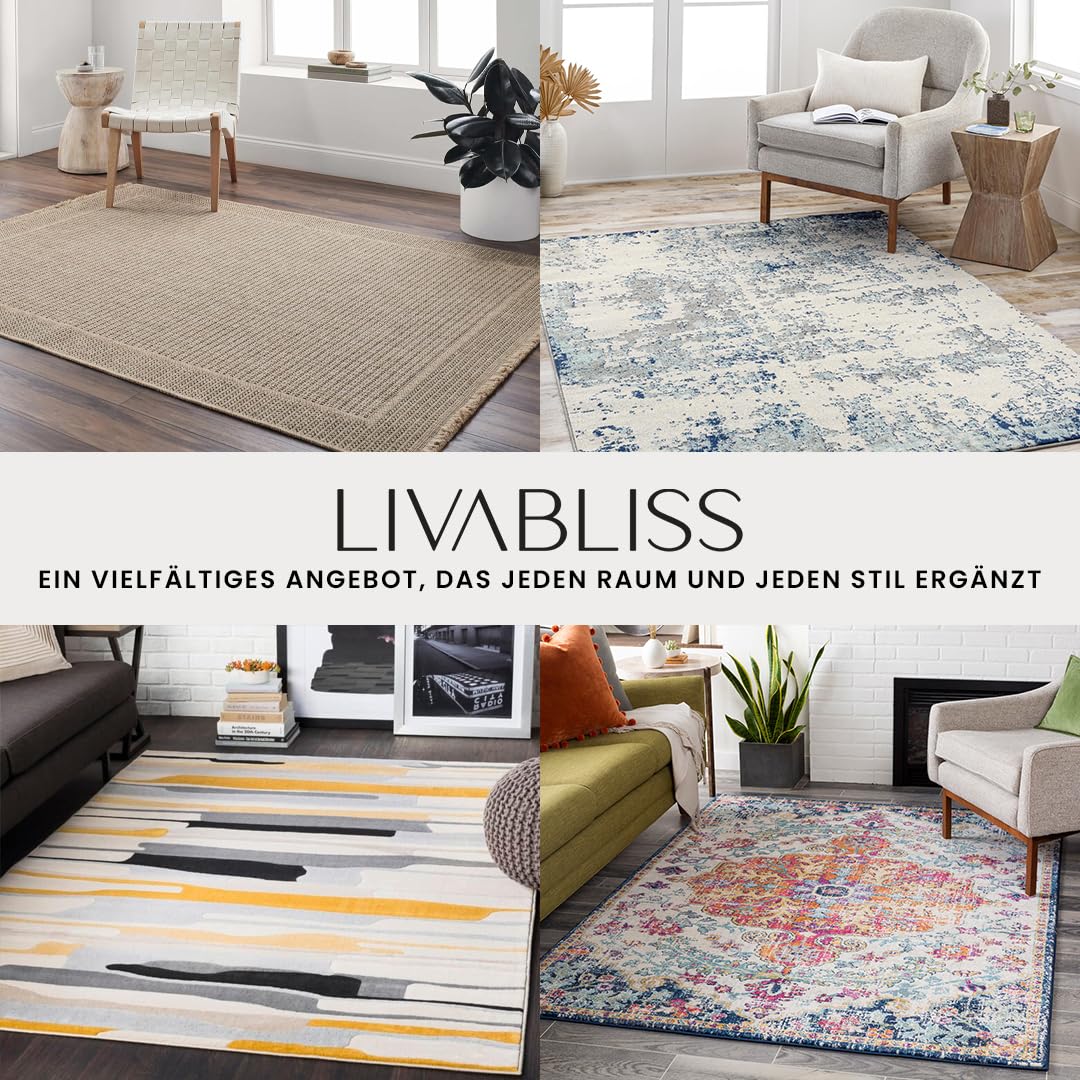Livabliss Atlanta Boho 120x170 cm - Wohnzimmer, Schlafzimmer, Esszimmer, geometrisches Muster, Skandi Stil in Orange, Blau, Beige