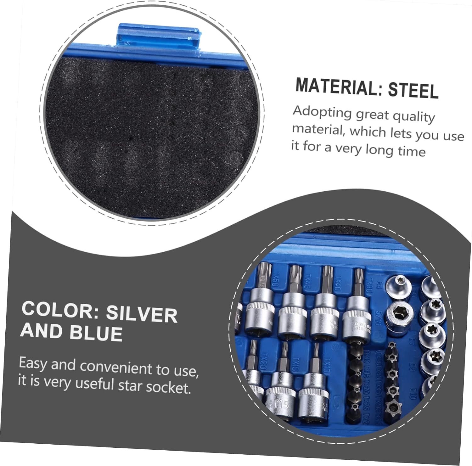 34pcs E-socket Set Star Bit Socket Tool Kit Steel Construction for Mechanics and Automotive Repairs Durable Handheld Tool for Efficient Torque Application