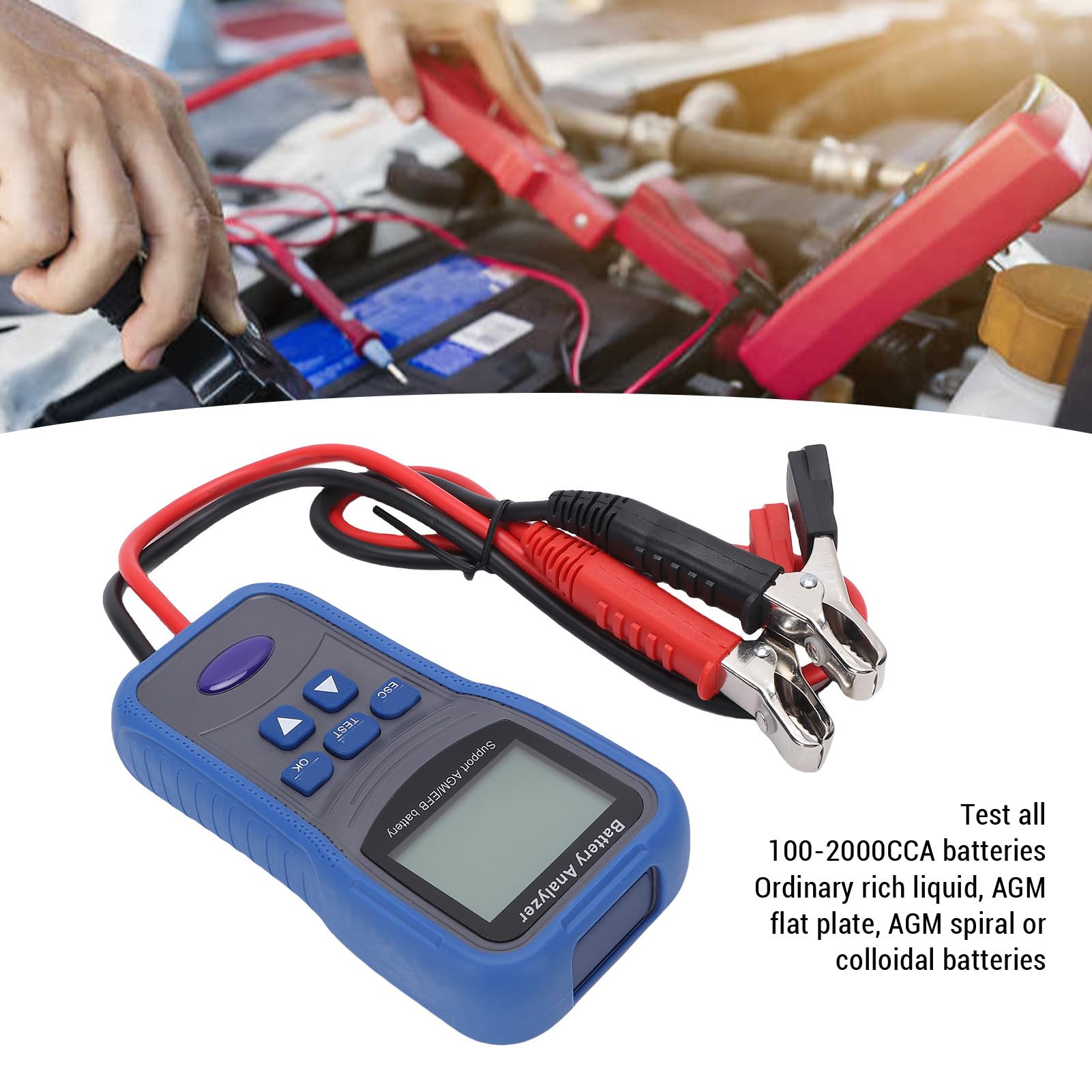 Tester Batteria Auto 100-2000 CCA Alternatore Tester Avvia Analizzatore Digitale per la Barca per Moto Marittimi con Resistenza di Tensione LCD Test di capacità CCA AH CCA