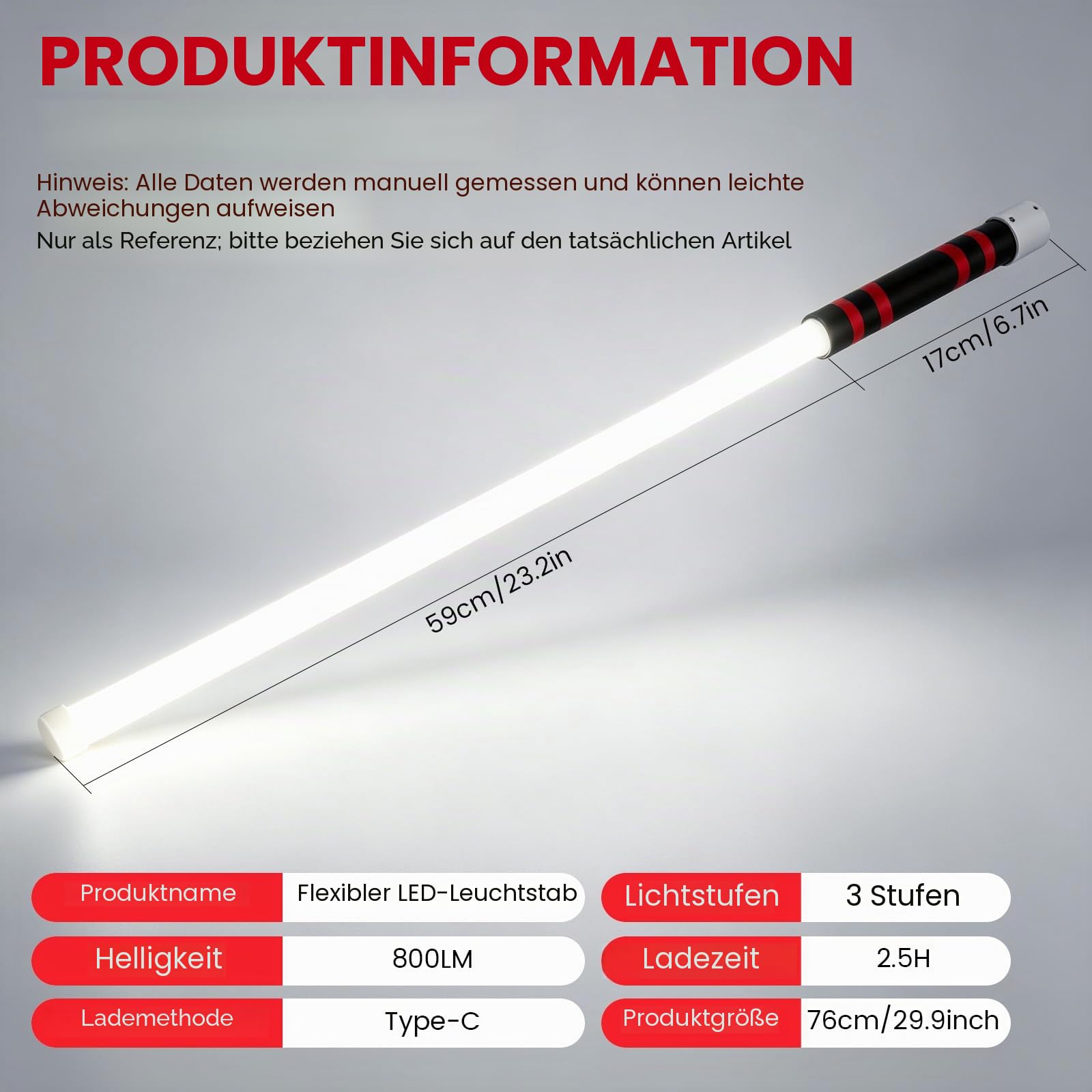 Biegsame LED Arbeitsleuchte Magnetische Taschenlampe,76cm Flexibler Stab mit 360° Knickbar, Werkstatt, Camping& Notlicht–USB-C Schnellladung Akku LED Lampe,2 Stück + Handschuhe