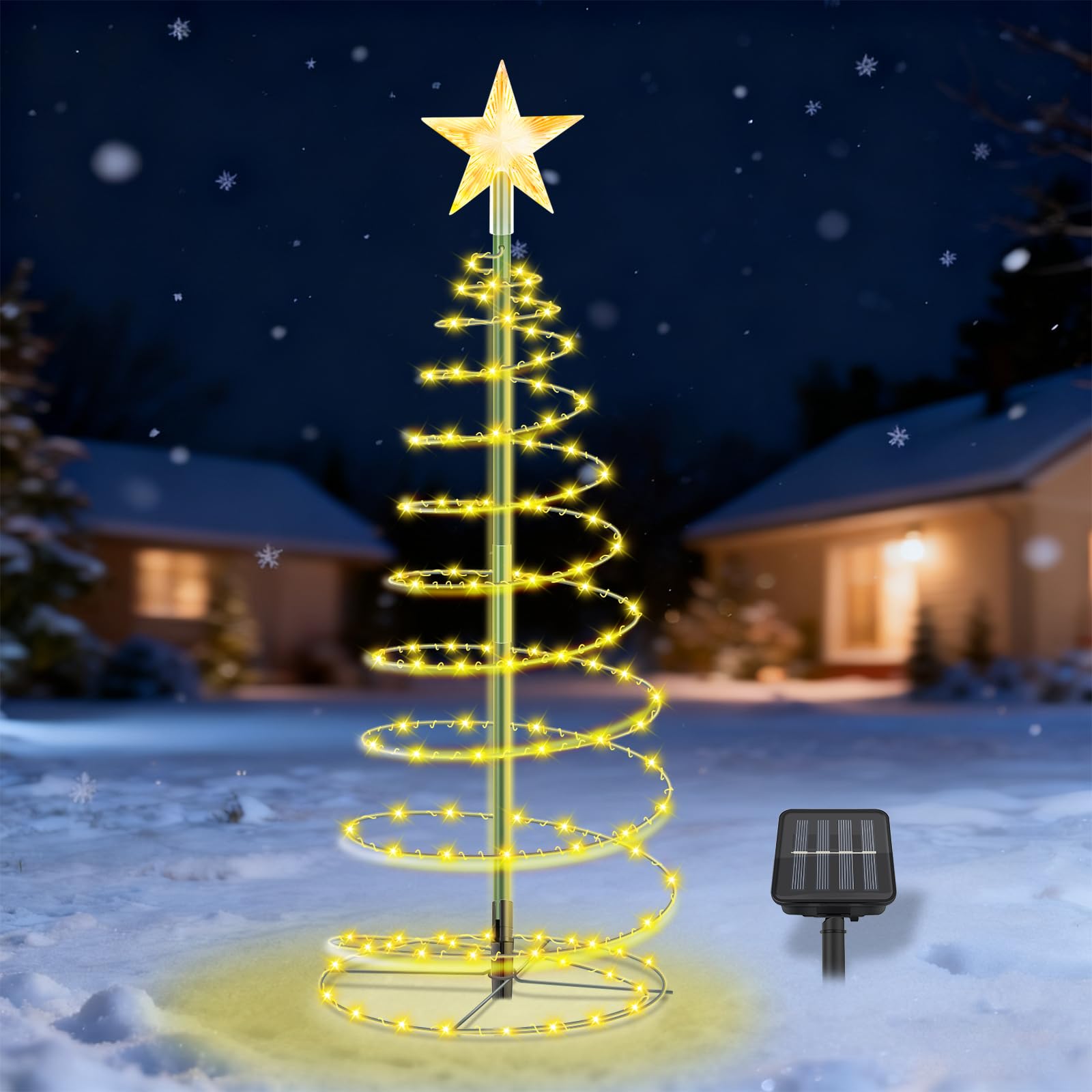 Afenau Outdoor Solar Christmas Decoration - Waterproof Spiral Christmas Tree Lighting for Gardens, Patios (Warm White)