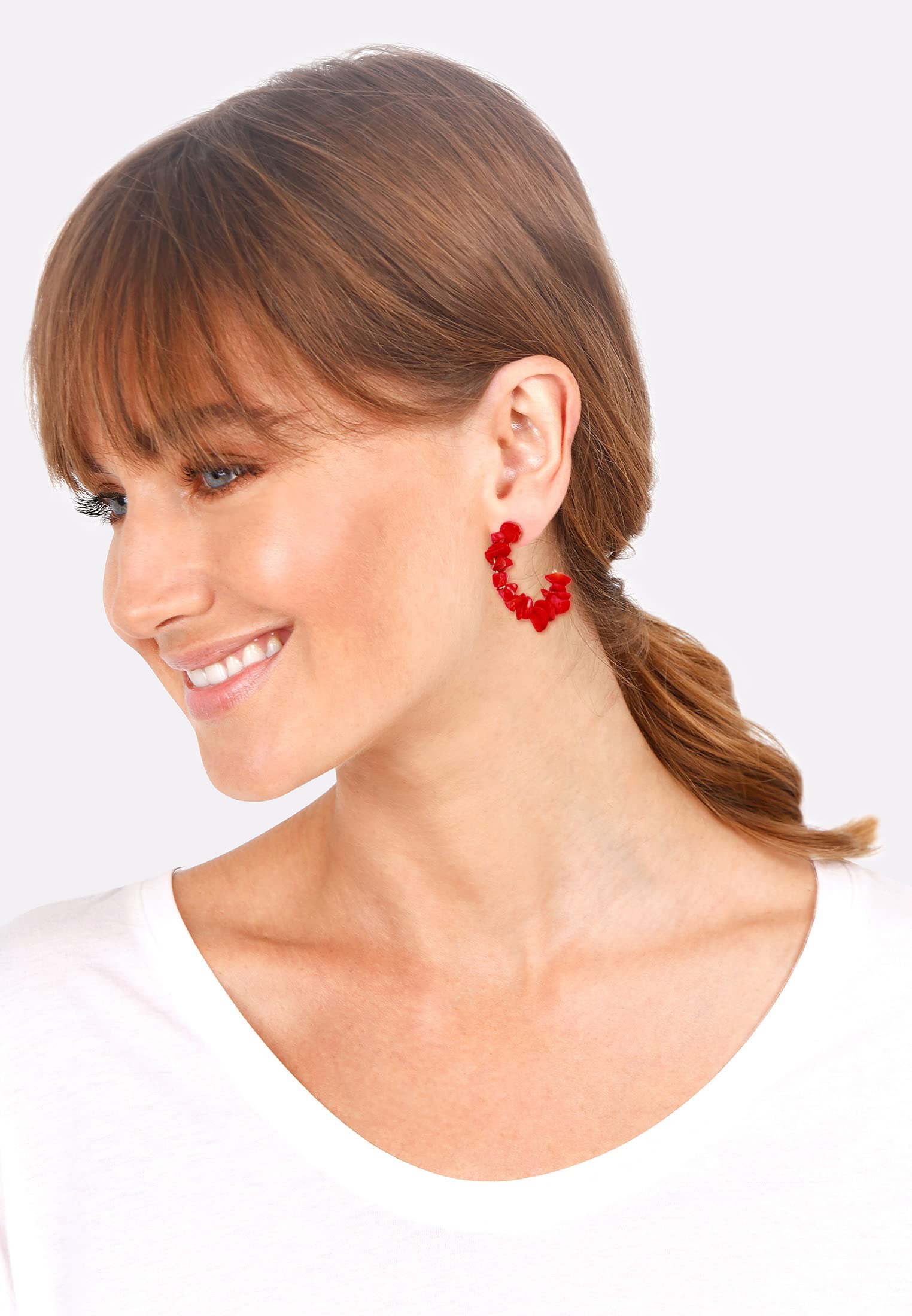 Elli Ohrringe Damen Creolen Rot Koralle Beads 925 Silber