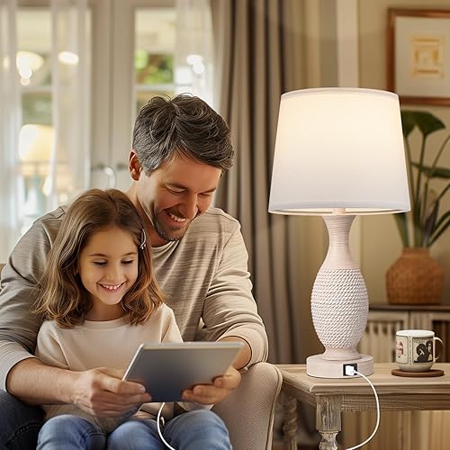 Miniatura 4 de Seealle Juego de 2 lámparas de noche de 22.2 pulgadas con USB C+A, lámparas táctiles regulables para mesitas de noche, dormitorio, sala de estar