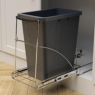 Pull Out Trash Can Under Cabinet -Waste Bin Not Included,Under Sink Trash Can Slide Out Organizer,Cabinet Trash Can Pull Out Kit with Silicone Handle,Chrome(Upgrade)