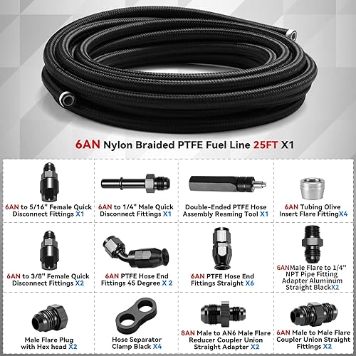 Miniatura 2 de BRIFITOR Kit de línea de combustible intercambiable LS de 38 pulgadas, 6AN y 25 pies, línea de inyección de combustible EFI LS, kit de montaje de