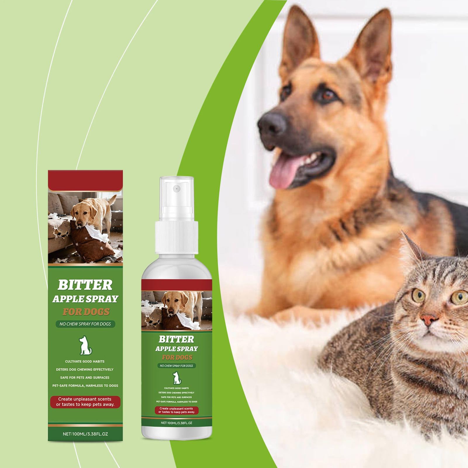 Bitter Spray – Mastication Naturelle 100 ML | Correcteur de comportement pour intérieur et extérieur sur Meubles, Tapis, terrasse, Poubelle, Surfaces d'entraînement, 3,8 x 14,5 cm