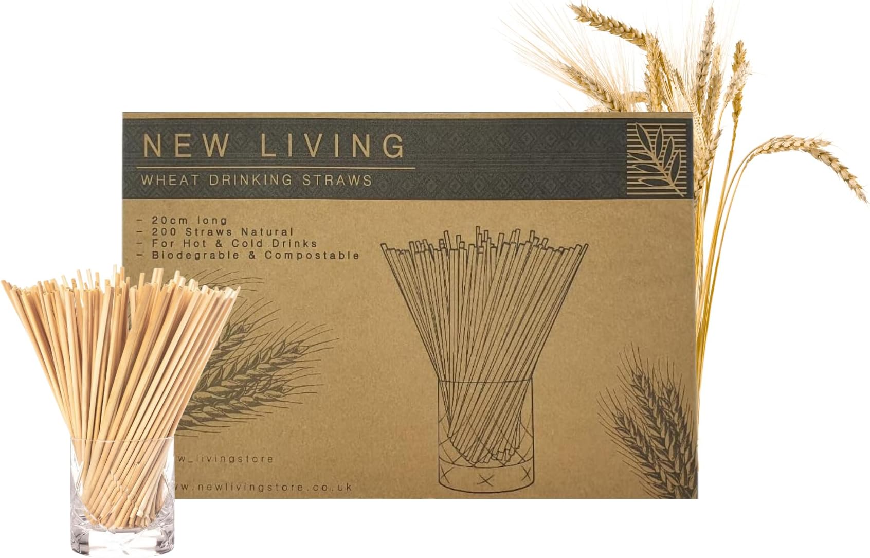 – Wheat Drinking Straws | Wheat Straws | Natural Hay Straws | 100% Biodegradable | 100% Natural | BPA-Free (50)
