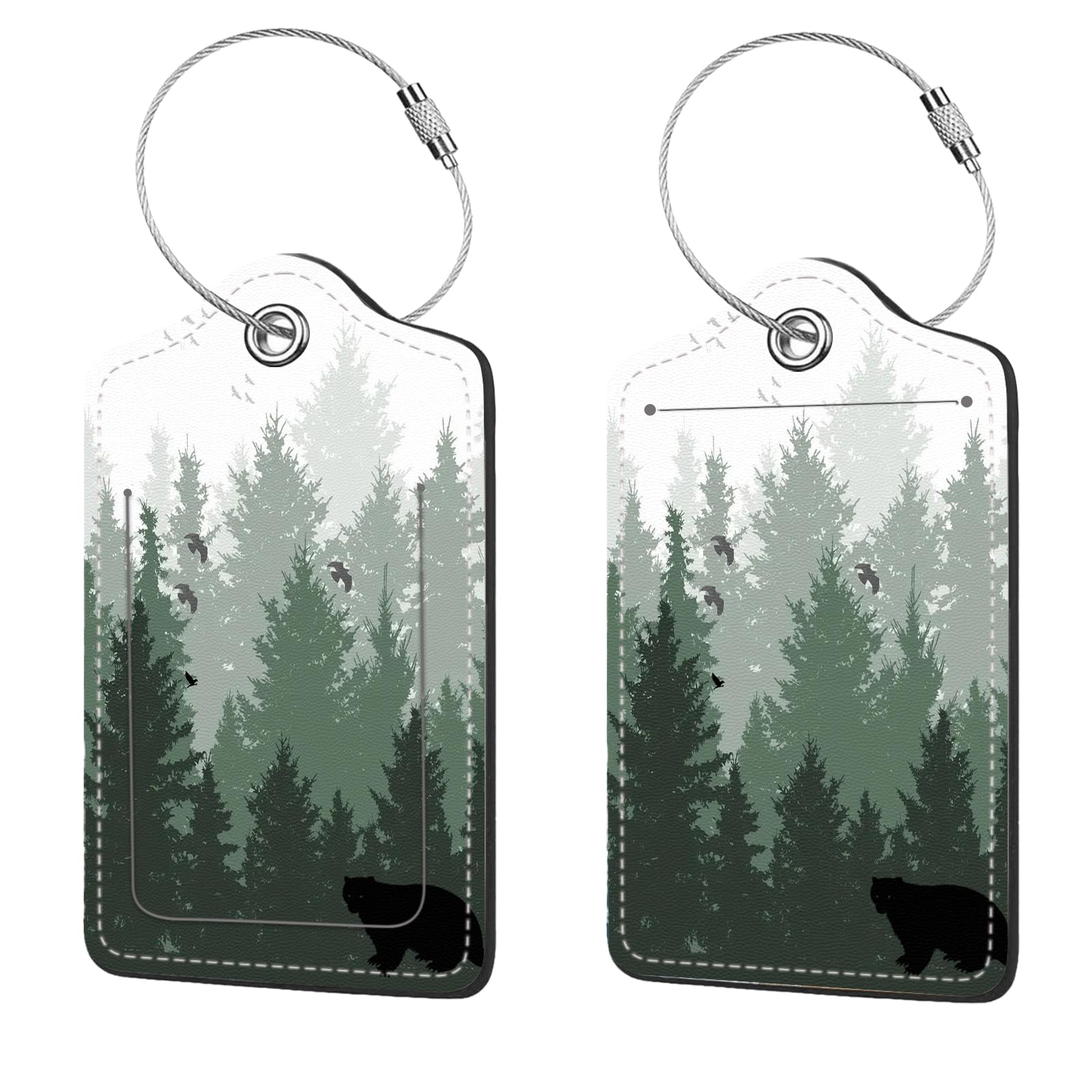 2 Pcs Luggage Tags for Suitcase, Cute Unique PU Leather Travel Bag Tag with Privacy Cover ID Label Address Card and Durable Metal Ring Suitable for