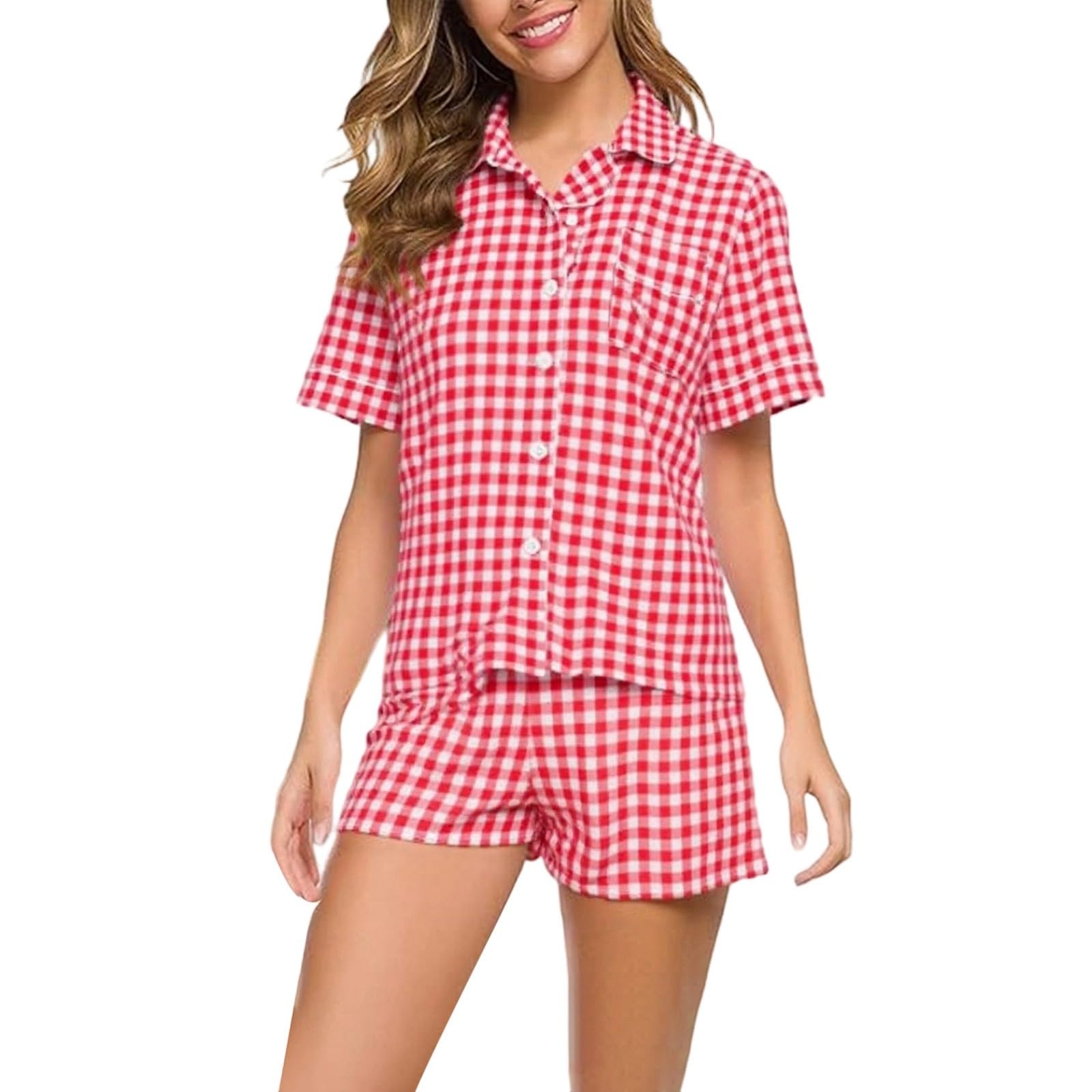 Womens Satin Pyjamas Set Short Sleeve Ladies 2 Piece Pj Sets Button Down Shirt and Shorts Sleepwear V Neck Woman Nightwear Loungewear Pjs Soft Pyjama Co Ord Sets