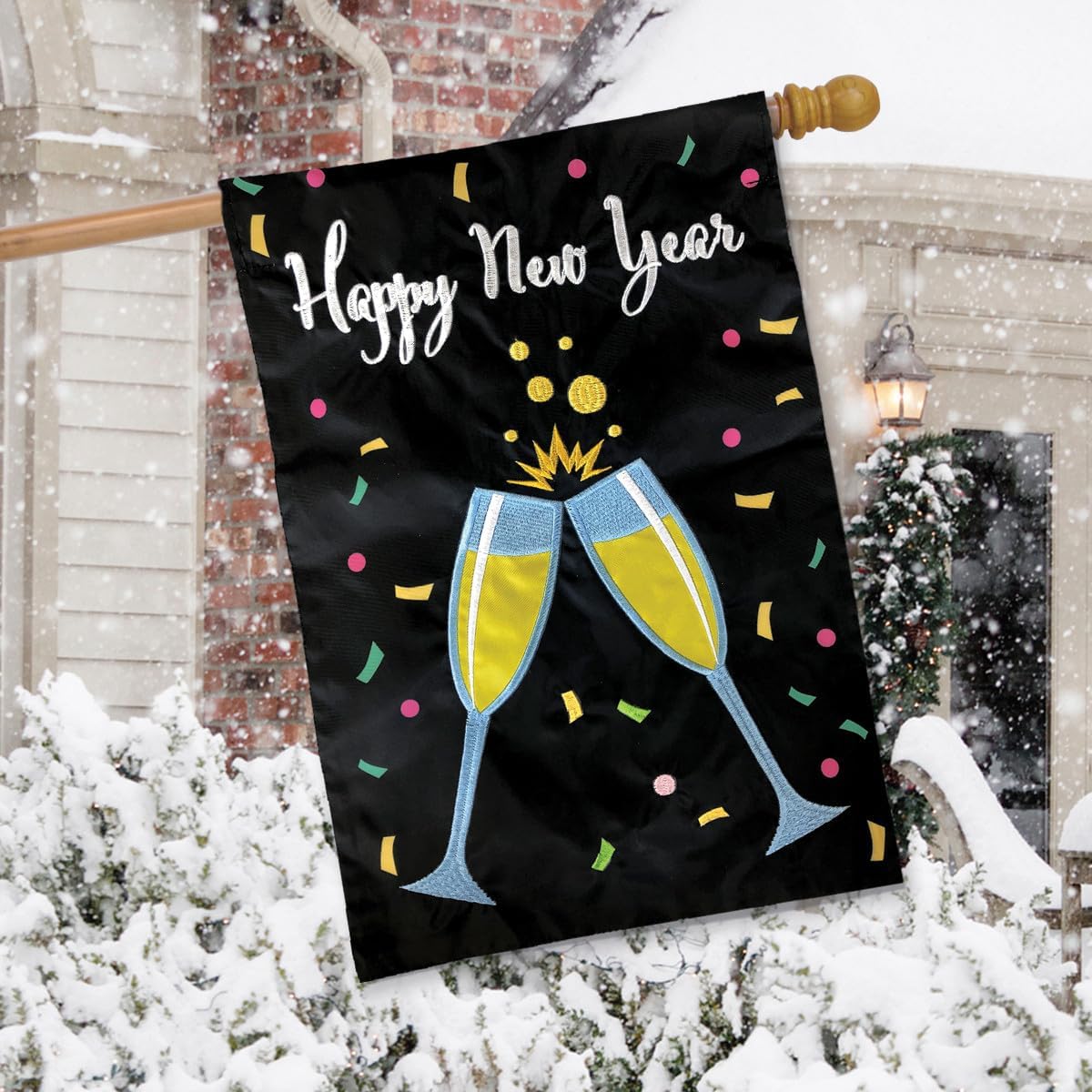 Briarwood Lane Happy New Year Champagne Applique House Flag