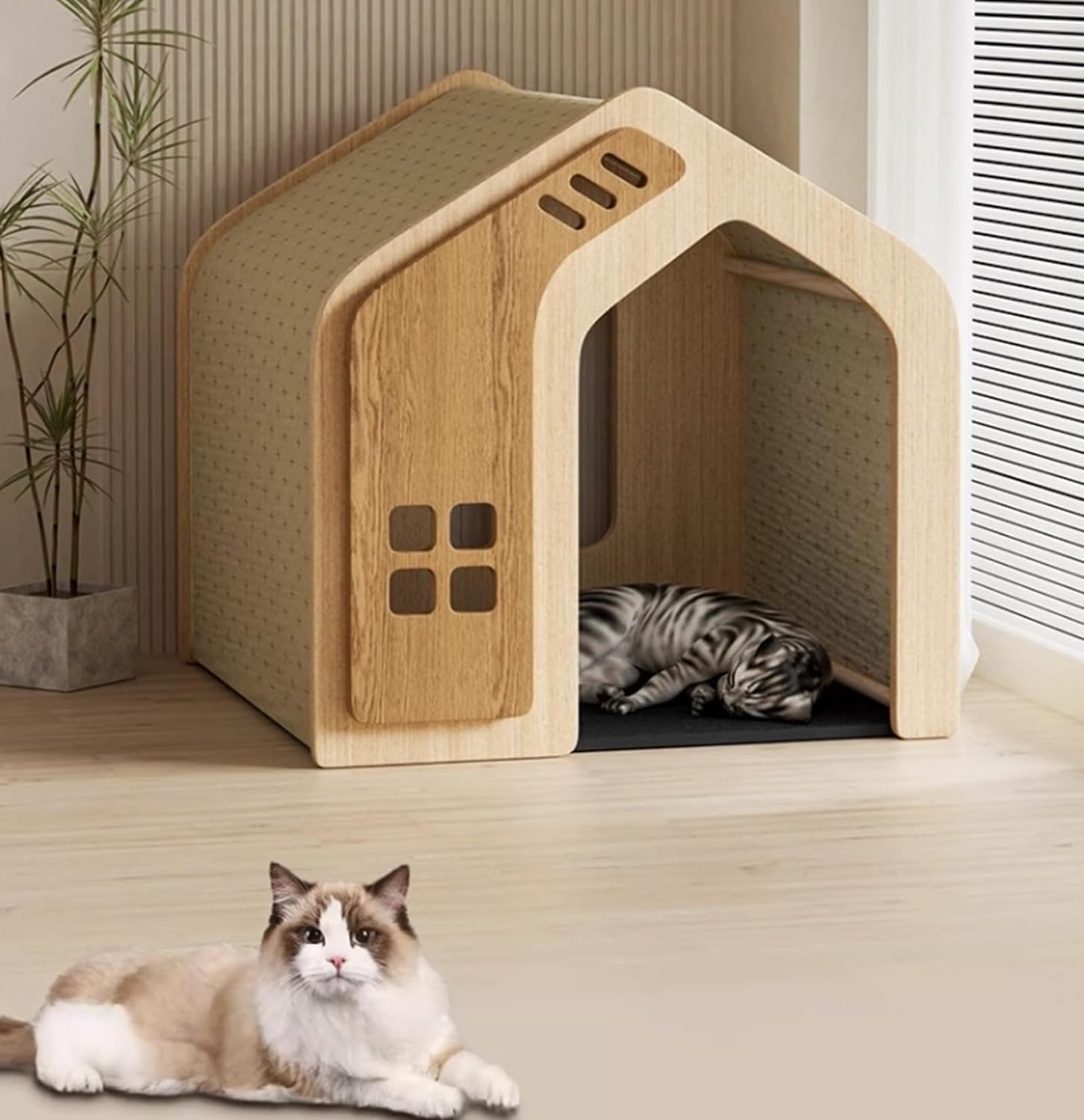 Casa De Madera For Gatos - Casa For Gatos Resistente A La Intemperie con Techo Que Se Puede Abrir Y Puerta De Listones - Casa Sólida For Gatos, Ideal For Exteriores - Tamaño De Casa For Gatos