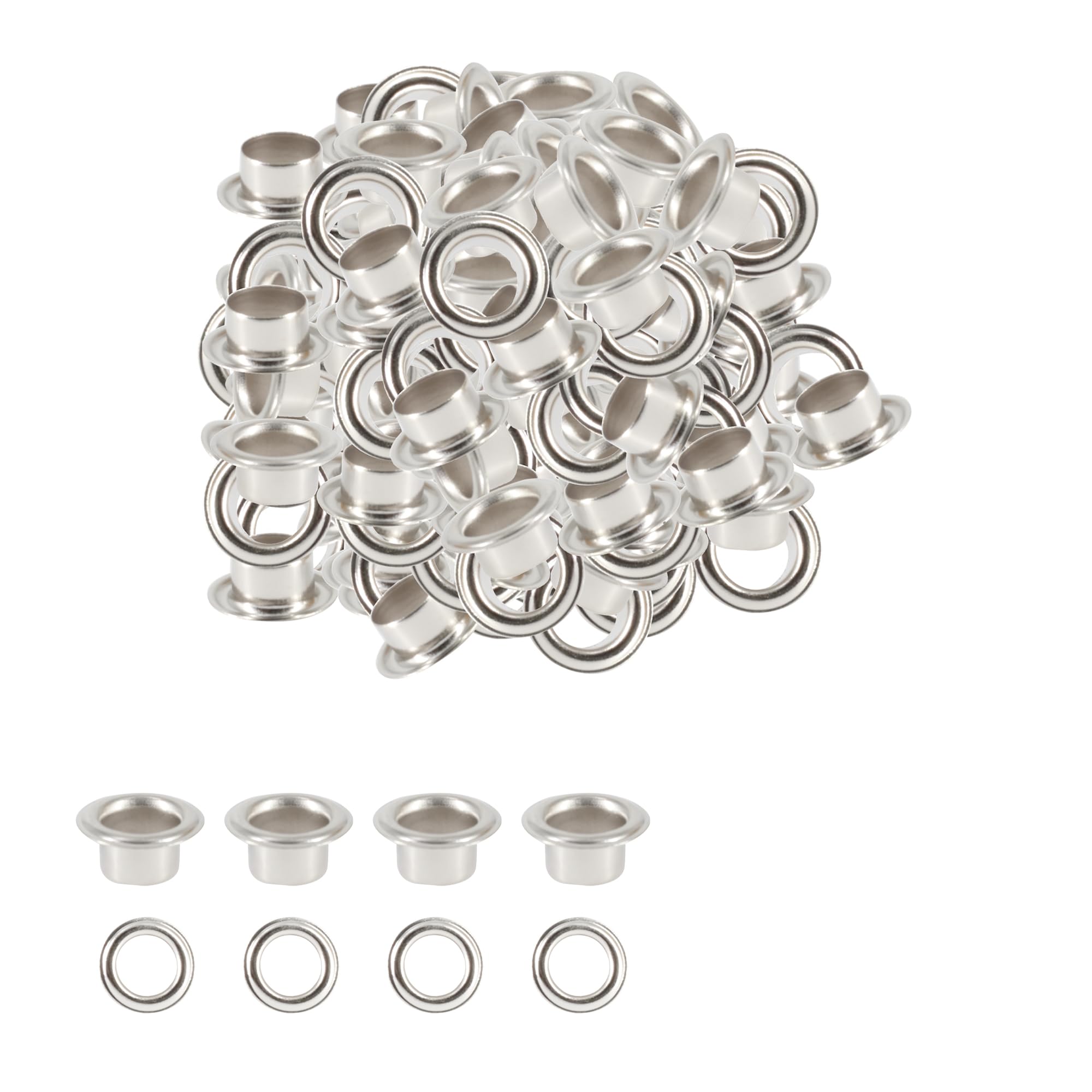 Trimming Shop 12mm Silver Long Barrell Eyelets with Washers Durable Grommets for Leather Crafts, DIY Arts & Craft Projects, Sewing - Ideal for Bags, Clothing & Scrapbooking (Pack of 100)