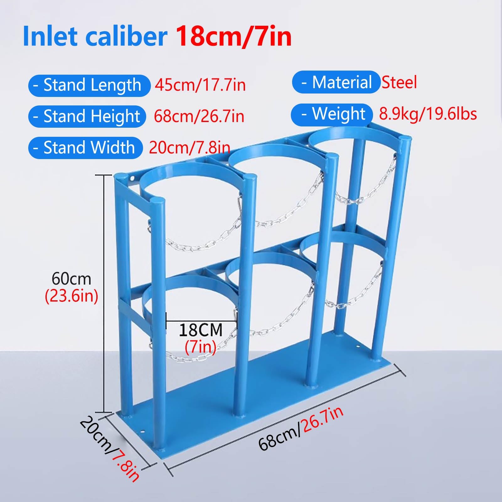 Soporte para Cilindros de oxígeno de Alta Resistencia, Soporte Independiente para Cilindros de Gas con Cadena de Seguridad, Estante Organizador de Acero Reforzado para propano y CO2.