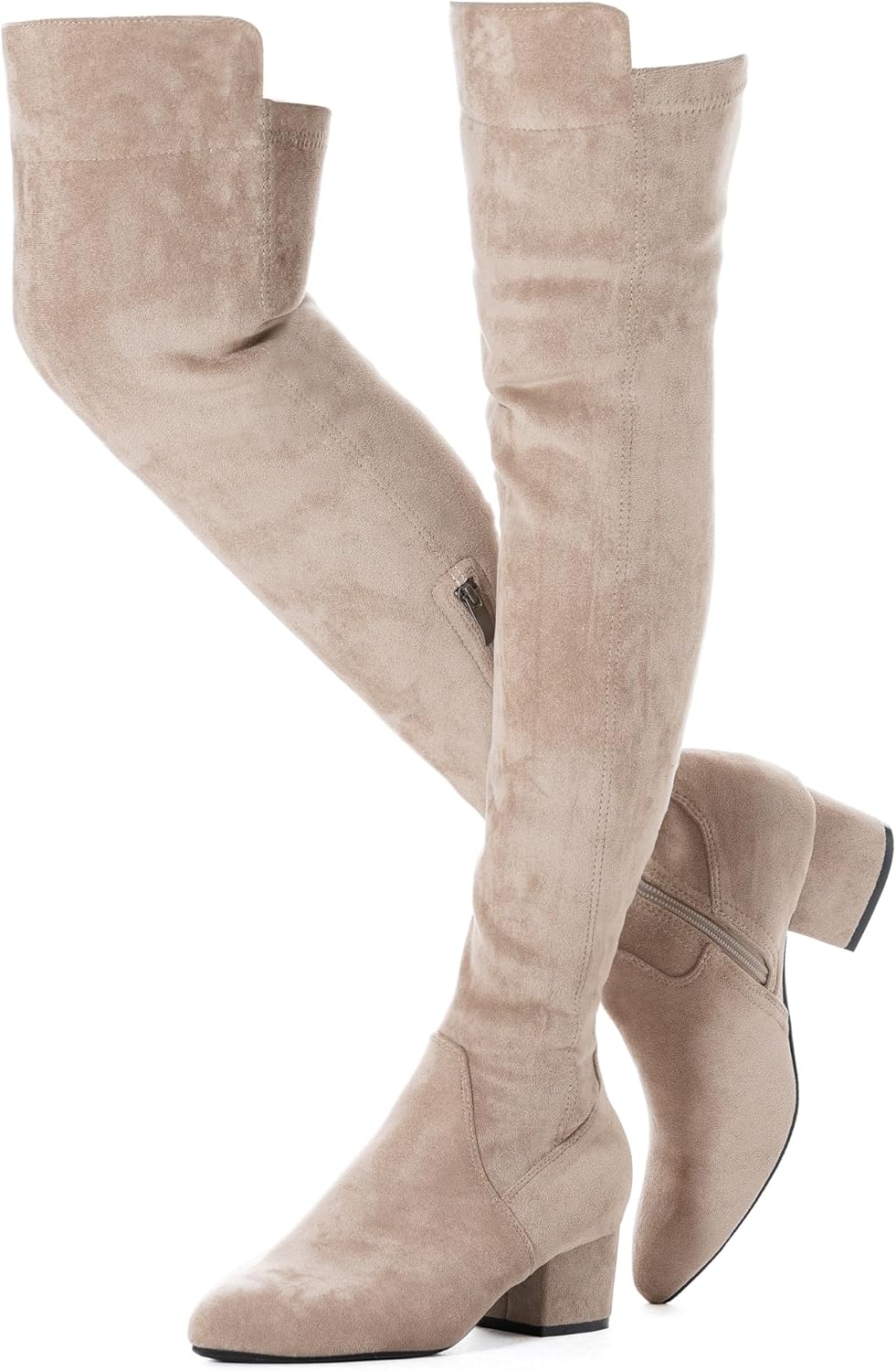 N.N.G Women Over the Knee Boots Thigh High Suede Black Block Low 2 Inch Heel Chunky Above Knee Winter Pointed toe